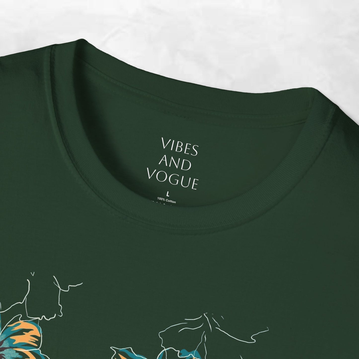 Floral Watercolor Tee — Teal & Gold Blossom Graphic T-Shirt