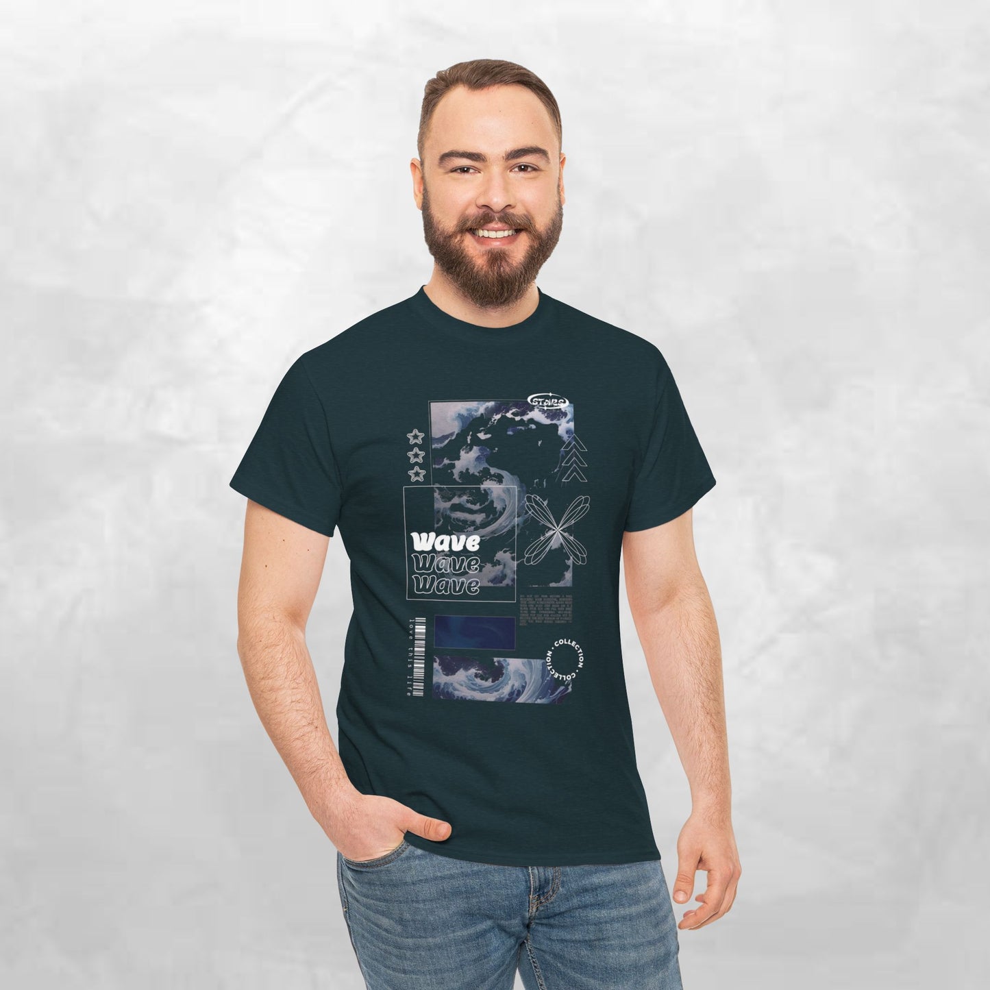 Wave Graphic Tee — Retro Surf Collage T-Shirt