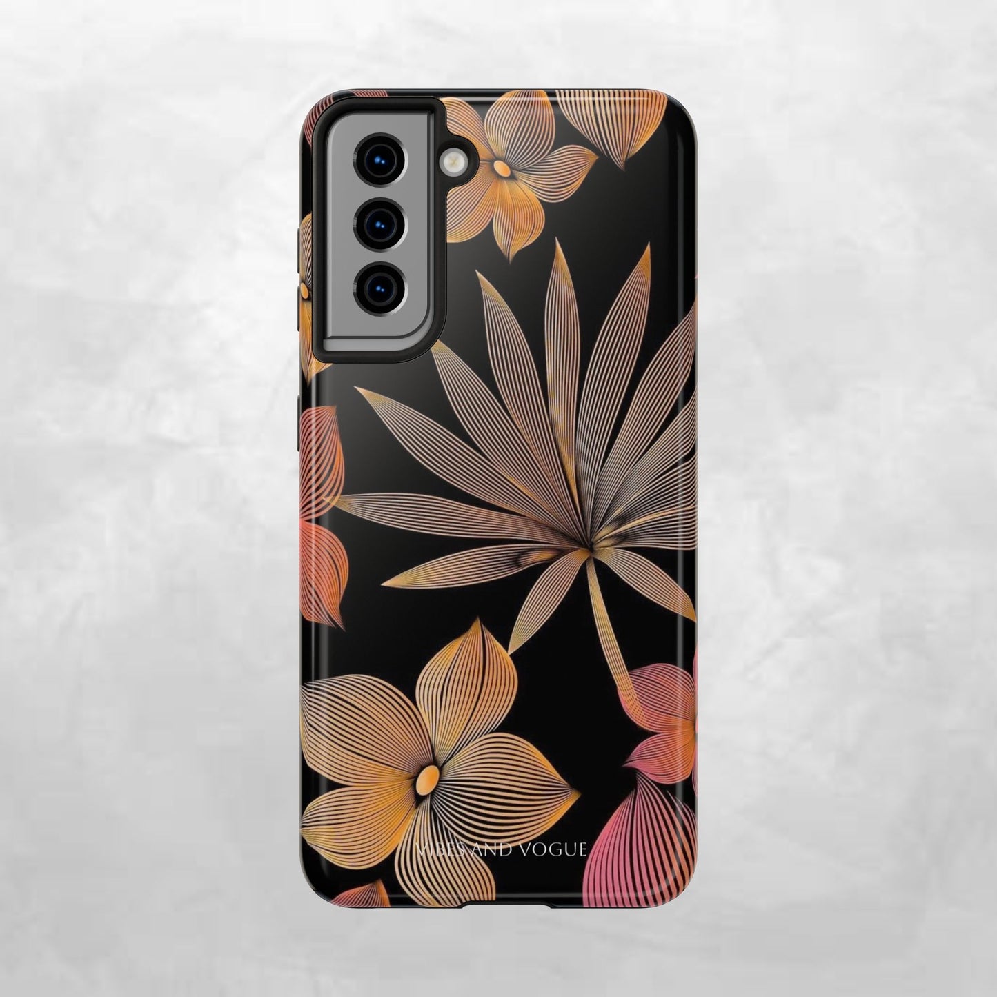 Tough Phone Case — Botanical Line Art Floral Design (Black & Copper)