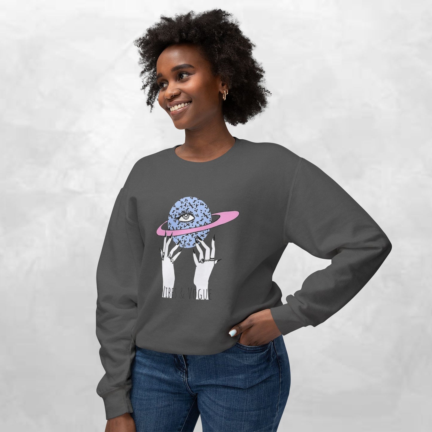 Cosmic Vibes Unisex Lightweight Crewneck Sweatshirt - Perfect for Casual Wear, Gift for Friends, Space Theme, Festivals, Everyday Comfort