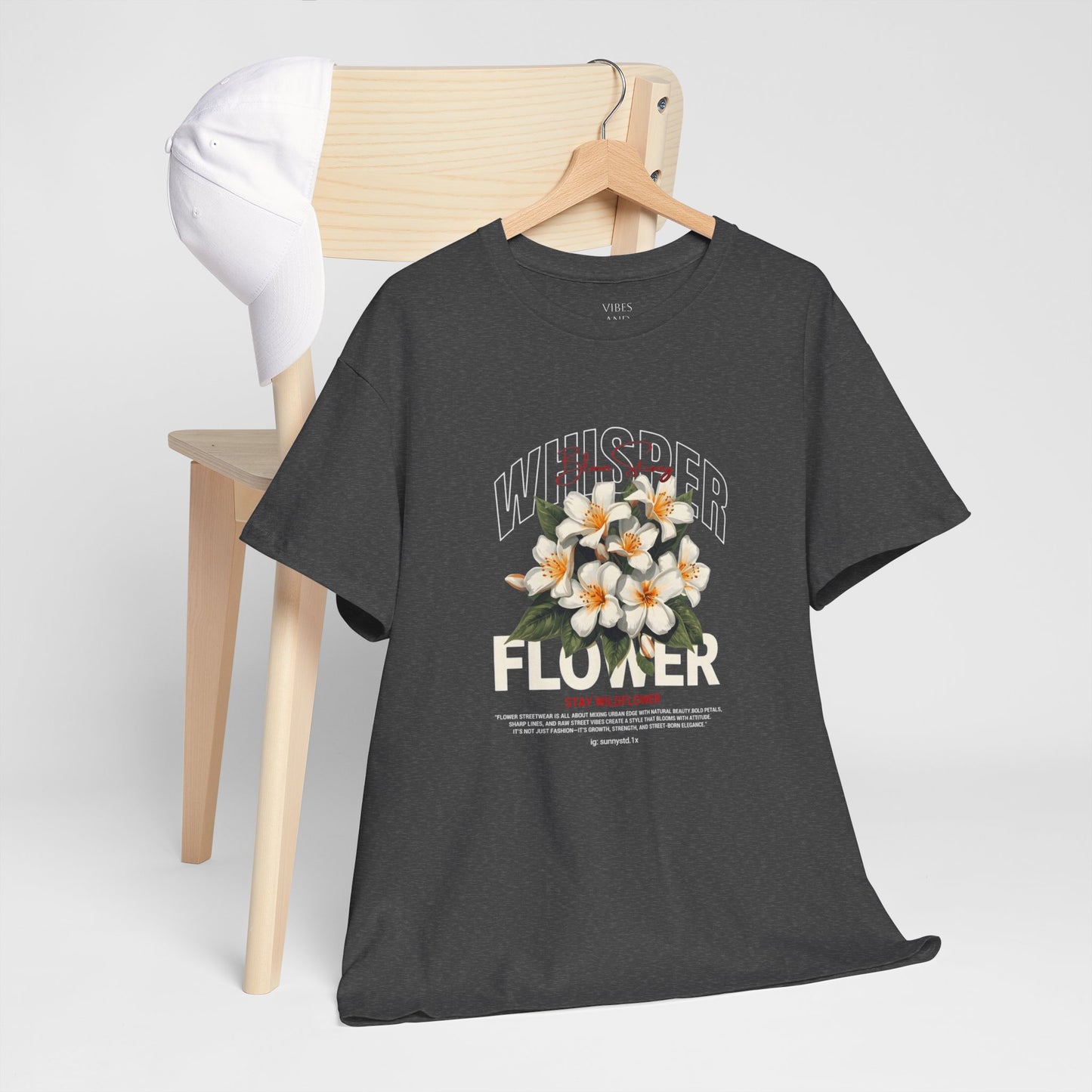 Floral "Whisper Flower" Graphic Tee — Vintage Plumeria Blossom Shirt