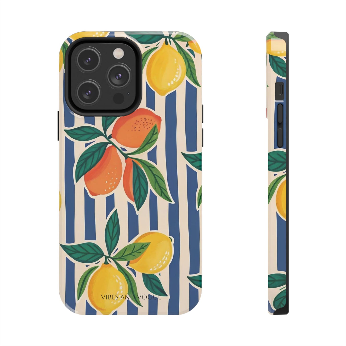 Lemon & Orange Stripe Tough Phone Case — Vibrant Citrus Pattern Protective Cover
