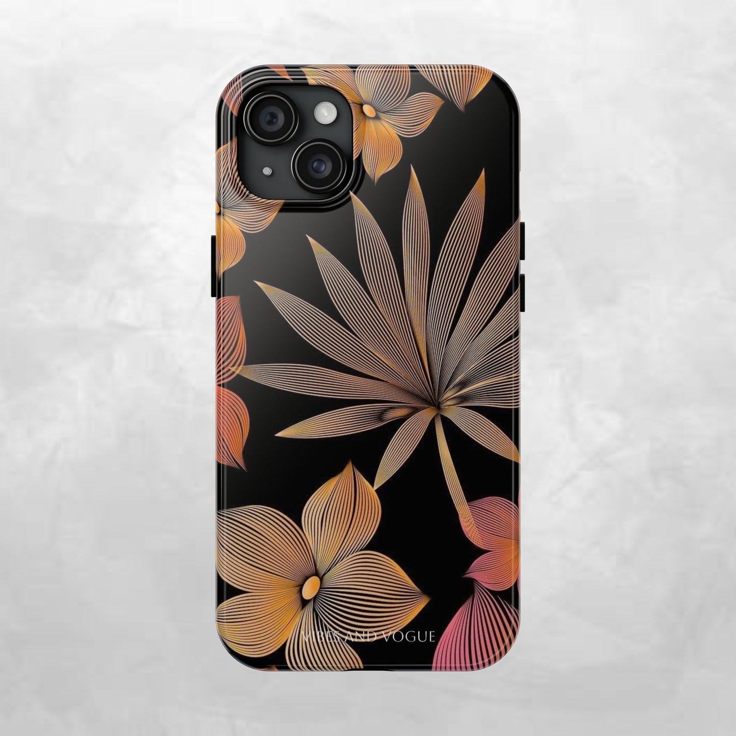 Tough Phone Case — Botanical Line Art Floral Design (Black & Copper)