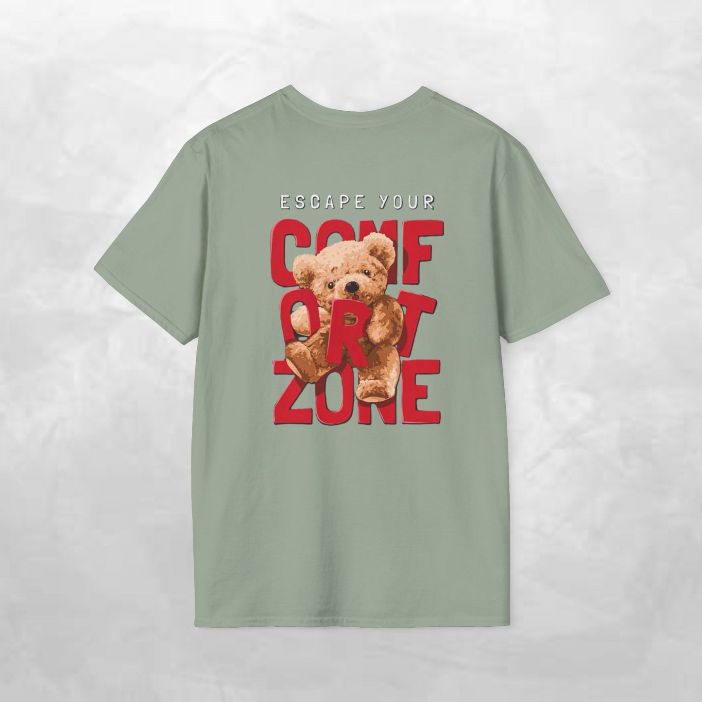 Escape Your Comfort Zone Teddy Bear T-Shirt, Cute Unisex Tee, Motivational Apparel, Gift for Friends, Casual Wear, Unique Design