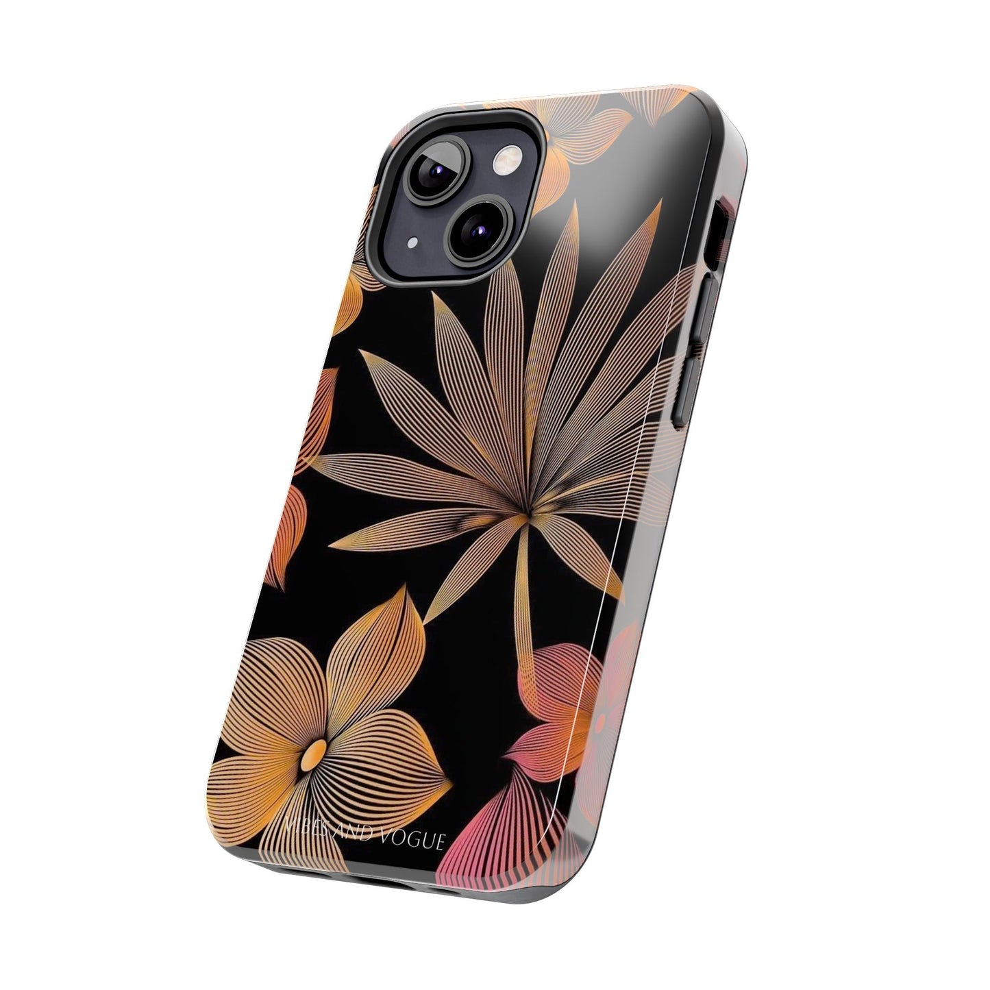 Tough Phone Case — Botanical Line Art Floral Design (Black & Copper)
