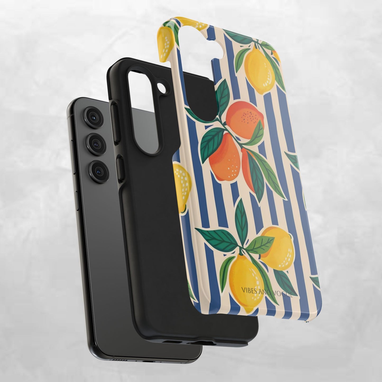 Lemon & Orange Stripe Tough Phone Case — Vibrant Citrus Pattern Protective Cover
