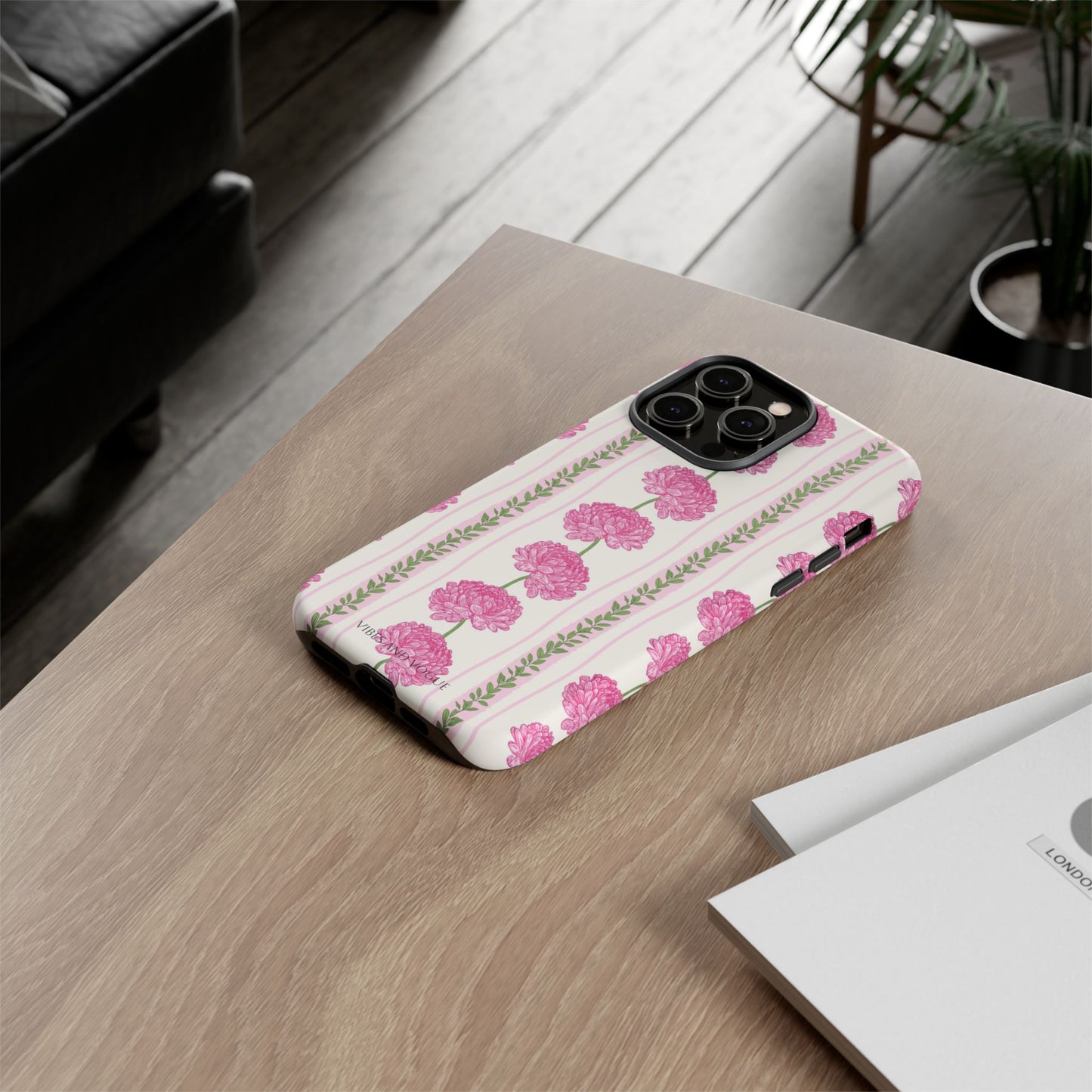 Floral Carnation Phone Case — Pink Vintage Stripe Tough Case