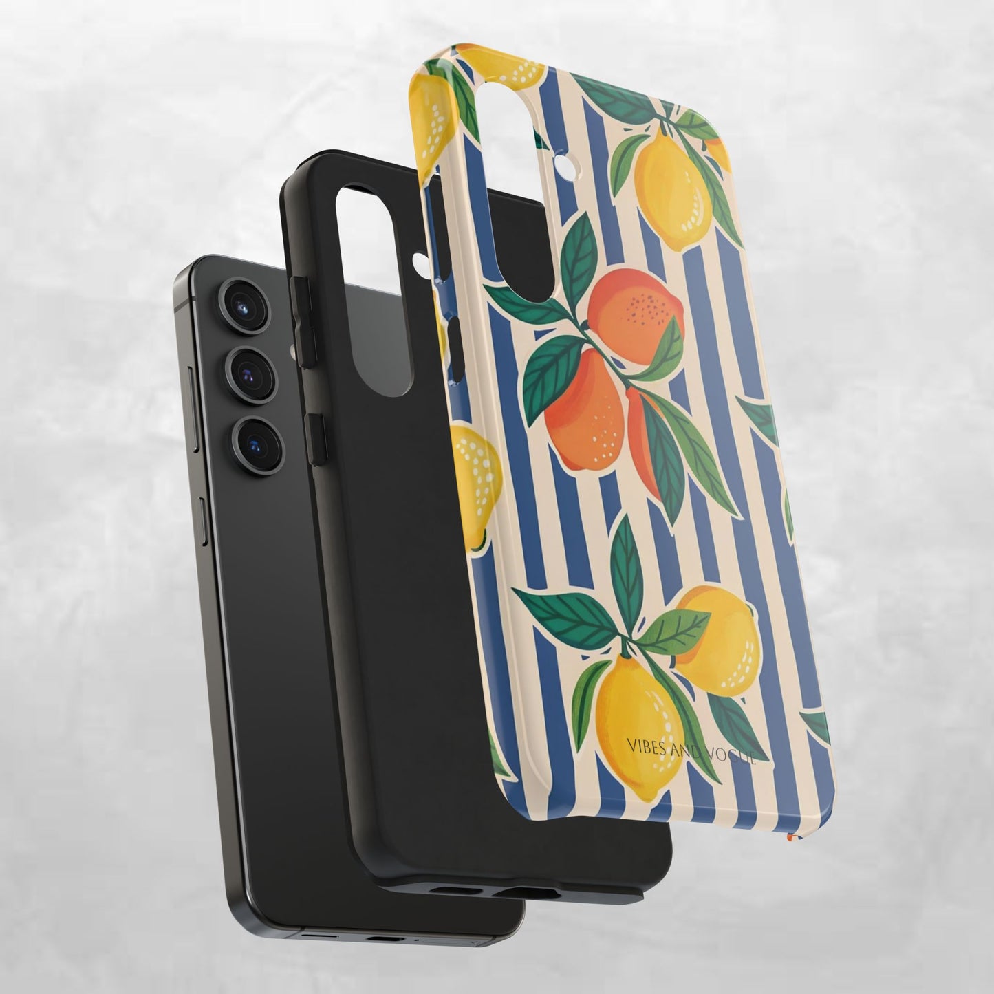 Lemon & Orange Stripe Tough Phone Case — Vibrant Citrus Pattern Protective Cover