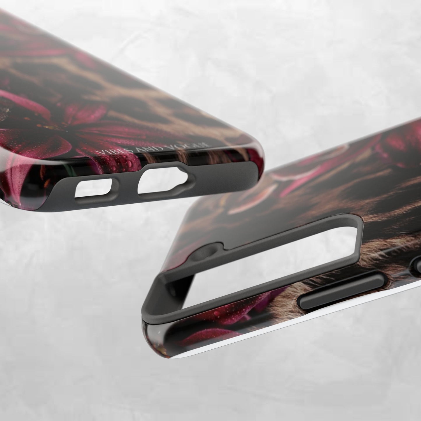 Leopard Bloom Tough Phone Case — Burgundy Floral Protective Cover