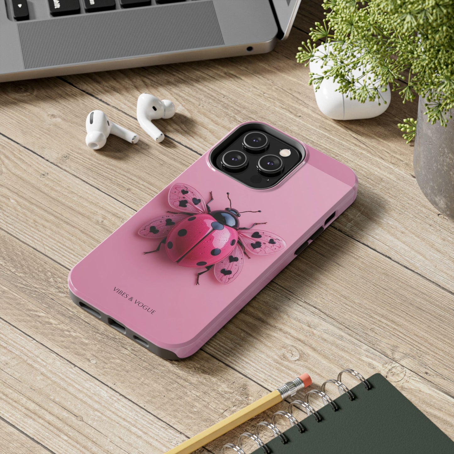 Pink Ladybug Tough Phone Case, Cute Phone Cover, Bug Lover Gift, Durable Smartphone Shell, Protective Tech Accessory