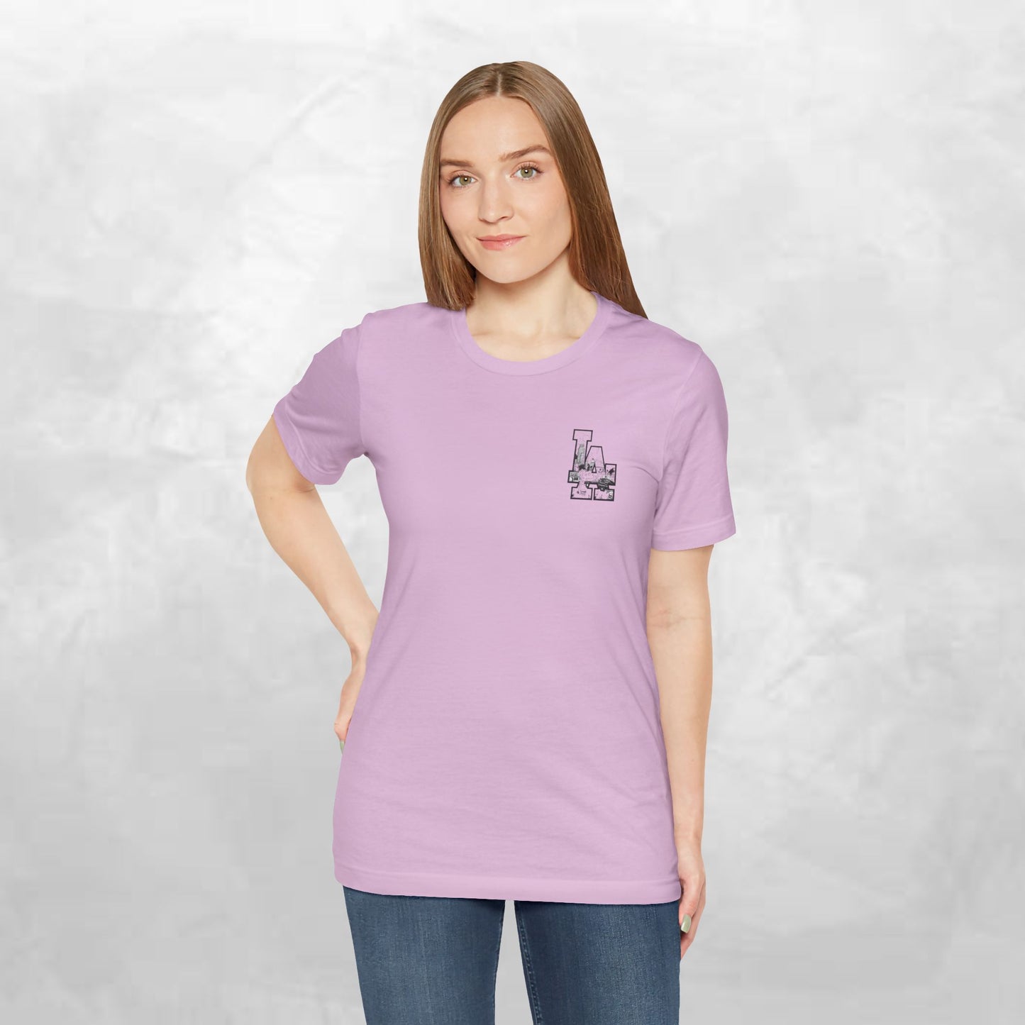 Minimalist Cityscape Pocket Tee — Small Black Line Art Chest Print