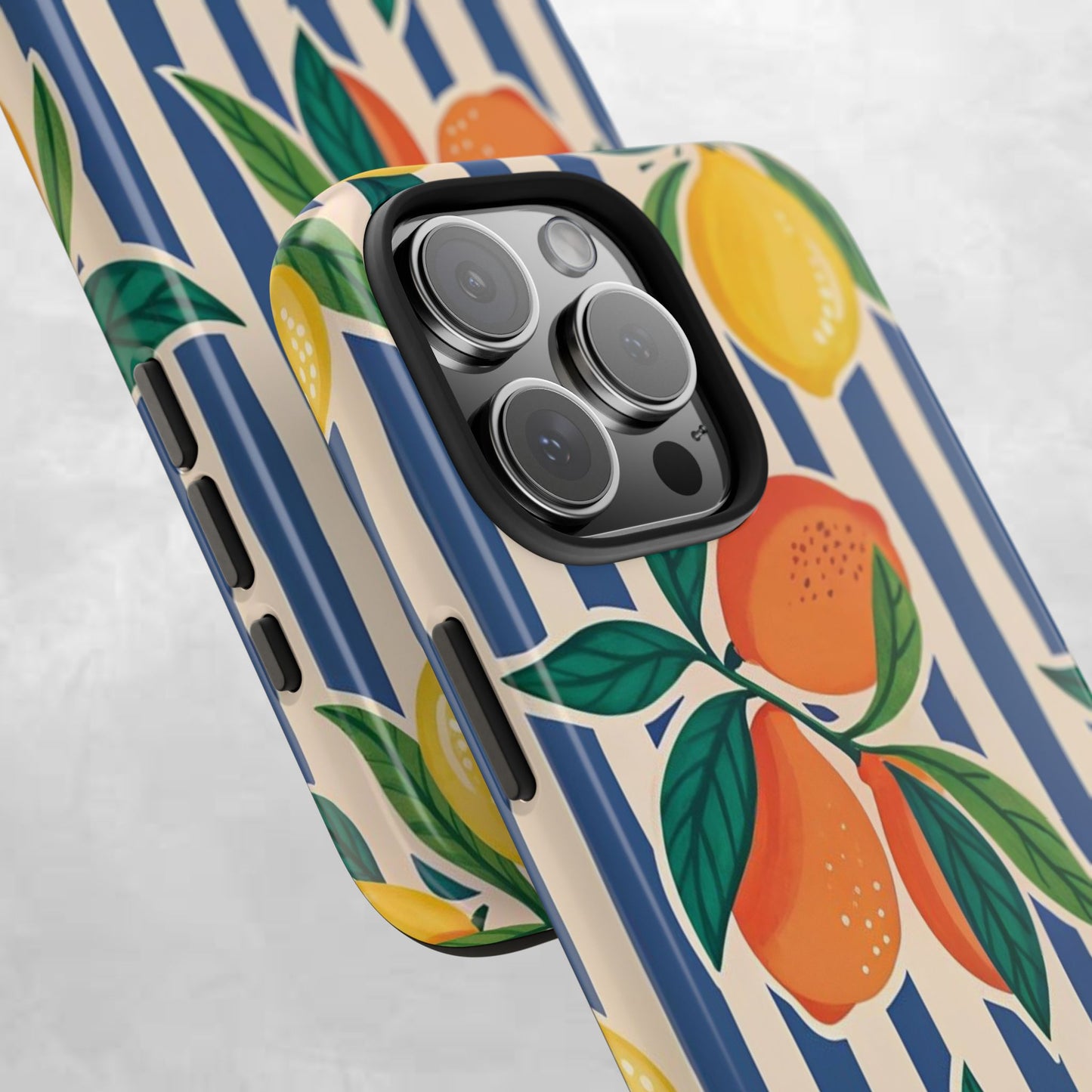 Lemon & Orange Stripe Tough Phone Case — Vibrant Citrus Pattern Protective Cover