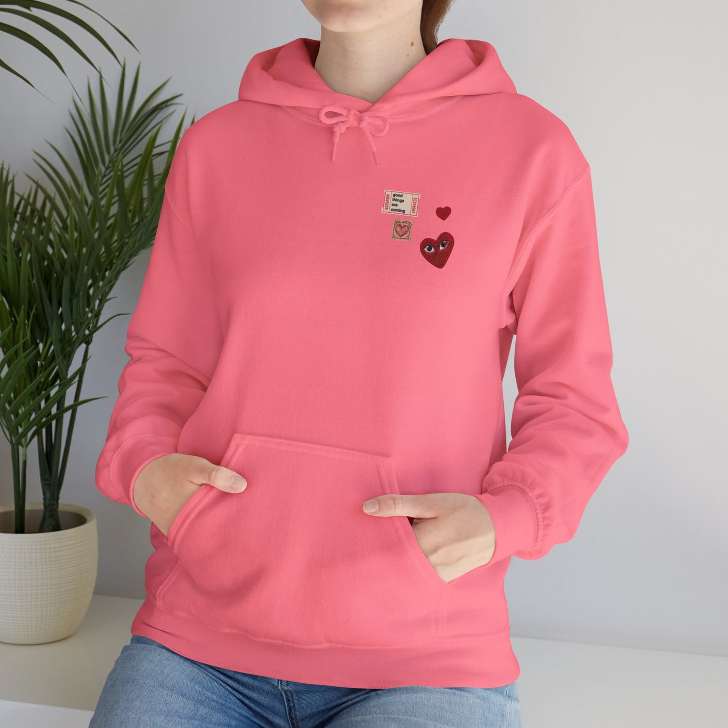 Hoodie — Tiny Vintage Valentine Hearts Chest Print