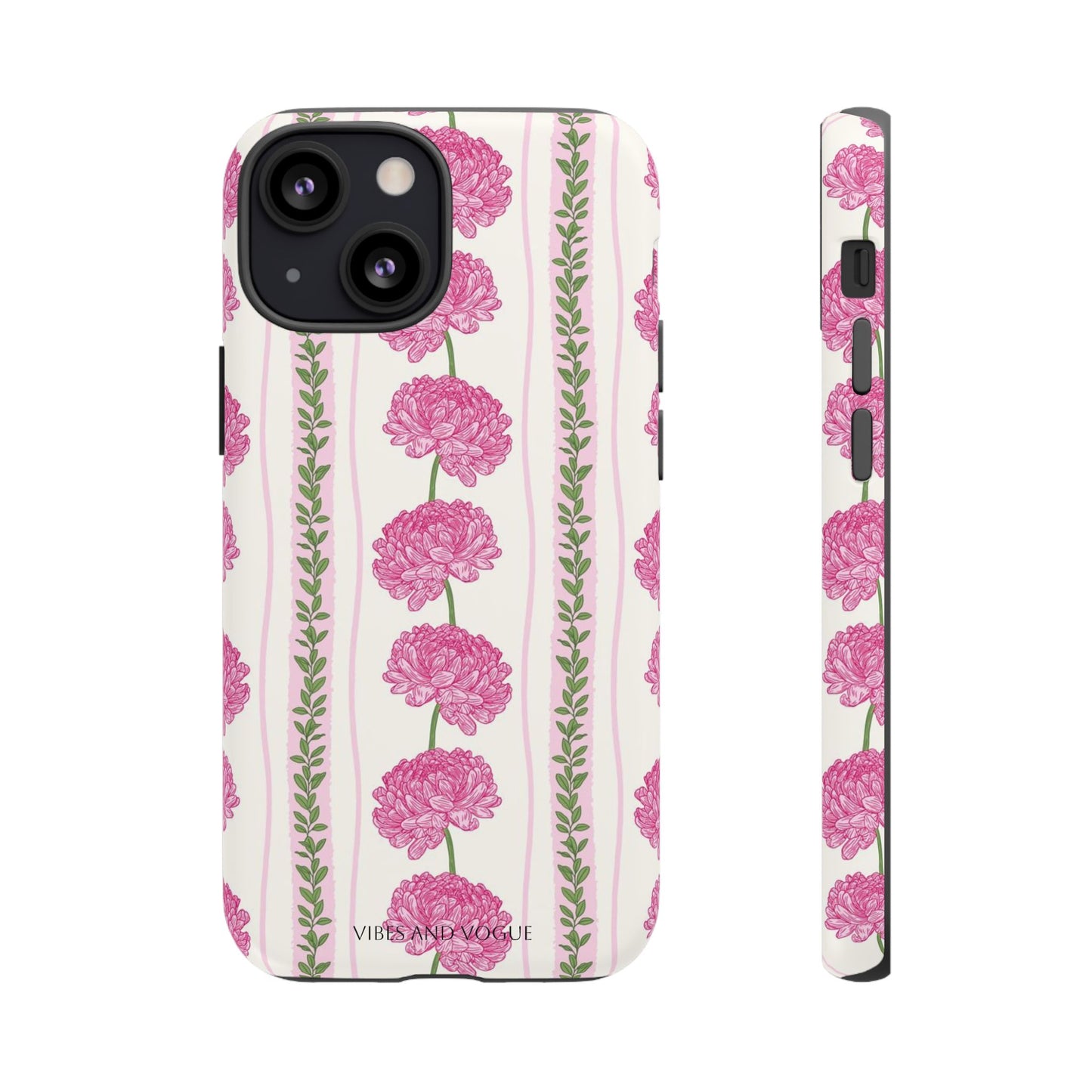 Floral Carnation Phone Case — Pink Vintage Stripe Tough Case