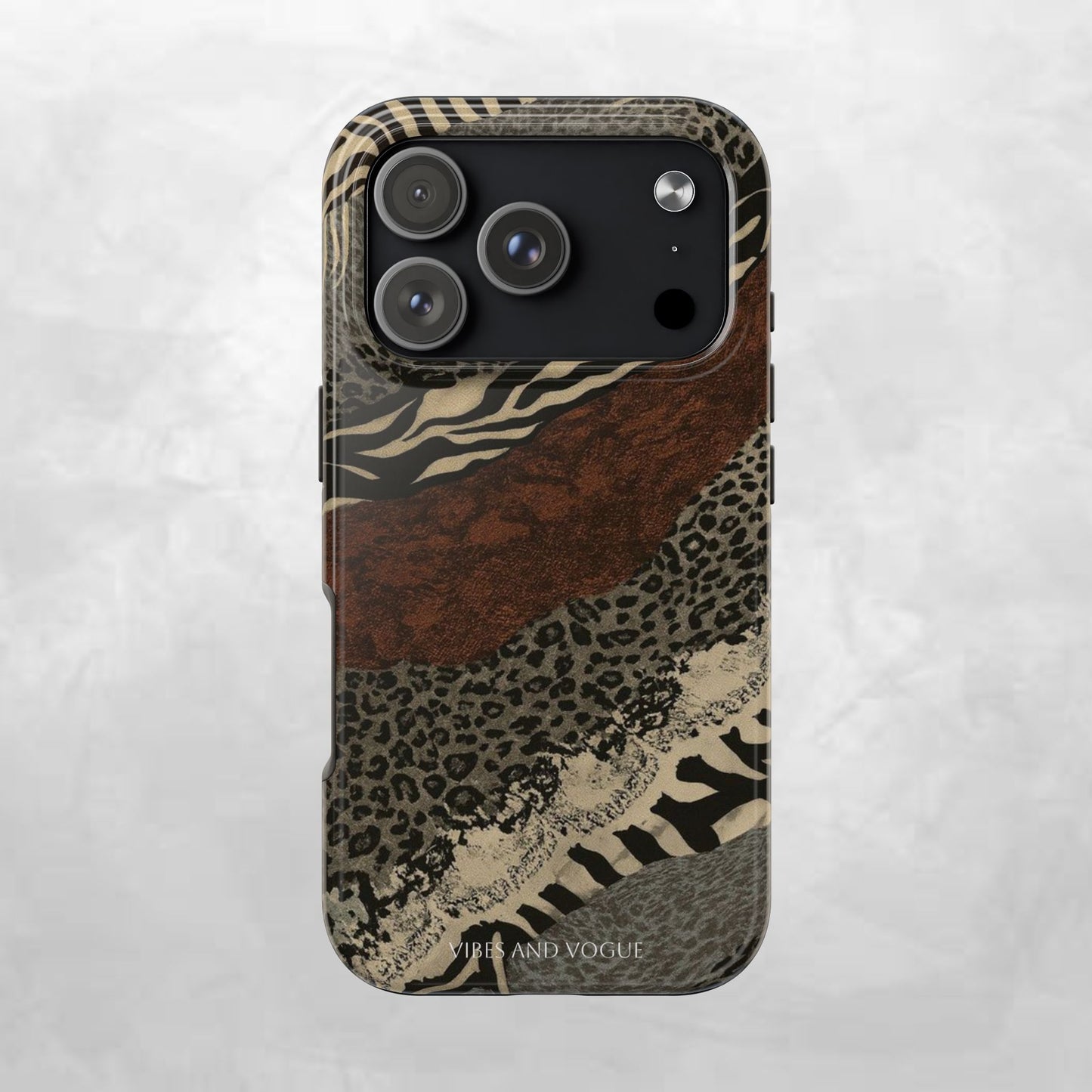 Safari Patchwork Tough Phone Case — Brown Leopard & Zebra Animal Print