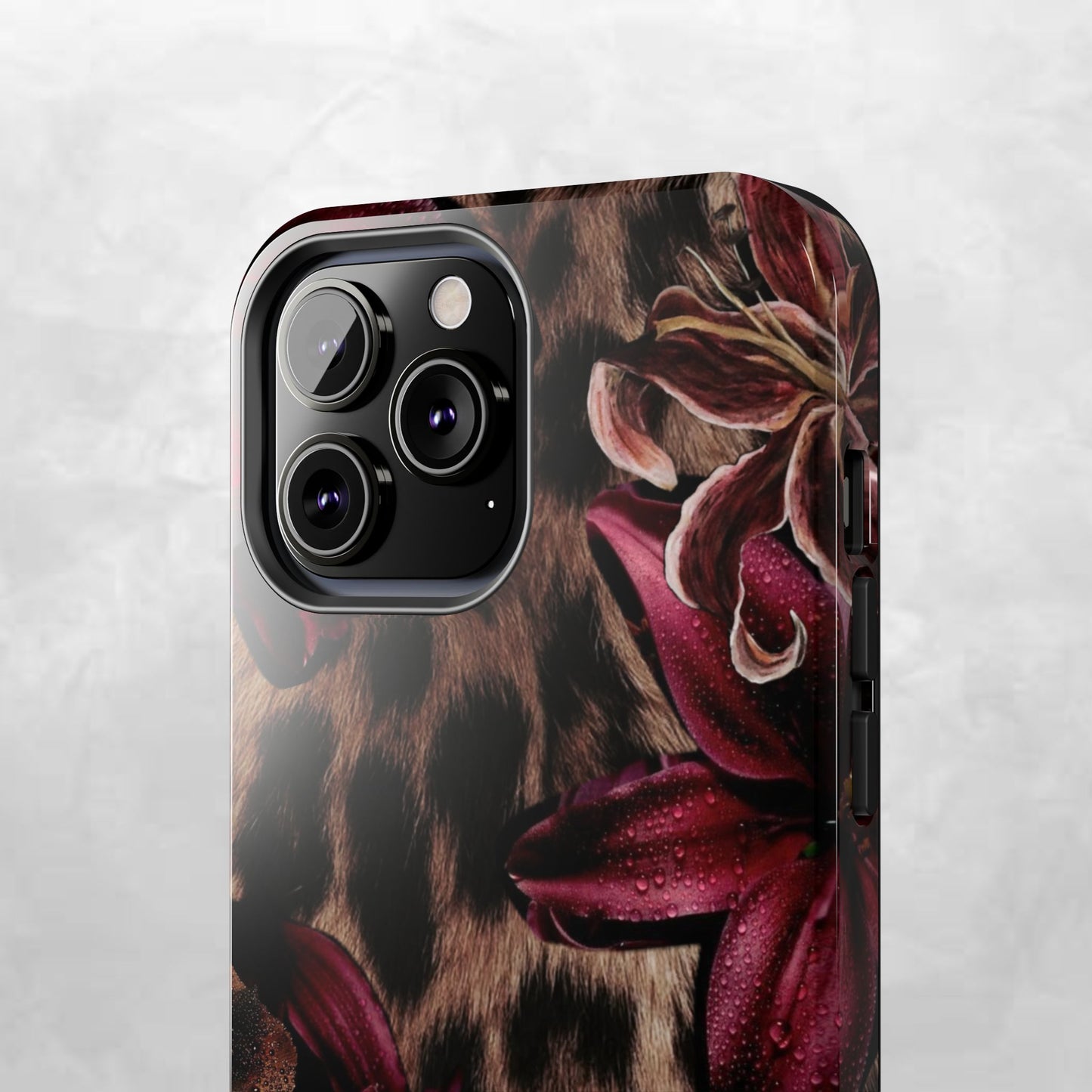 Leopard Bloom Tough Phone Case — Burgundy Floral Protective Cover