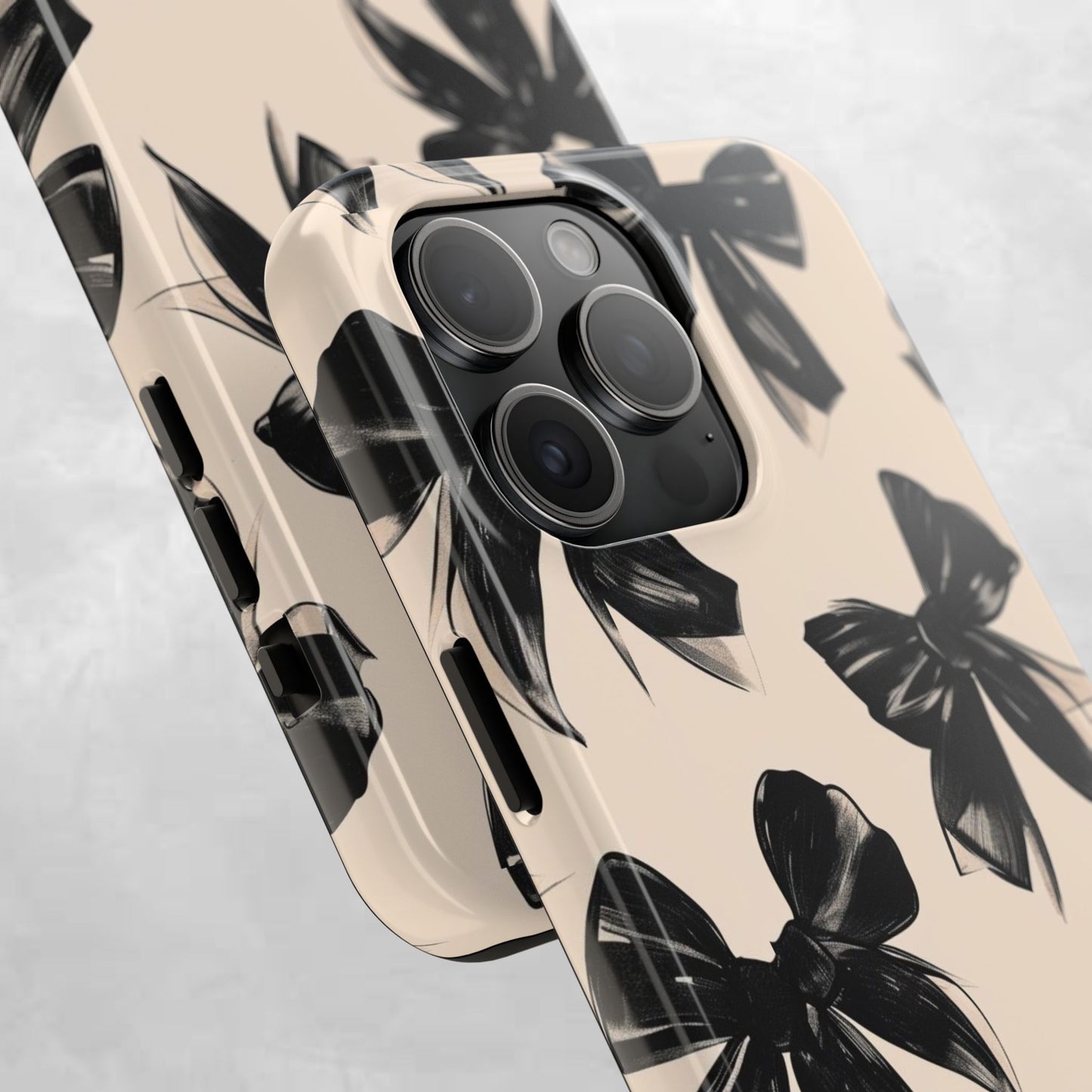 Tough Phone Case — Black Bow Pattern on Nude Background