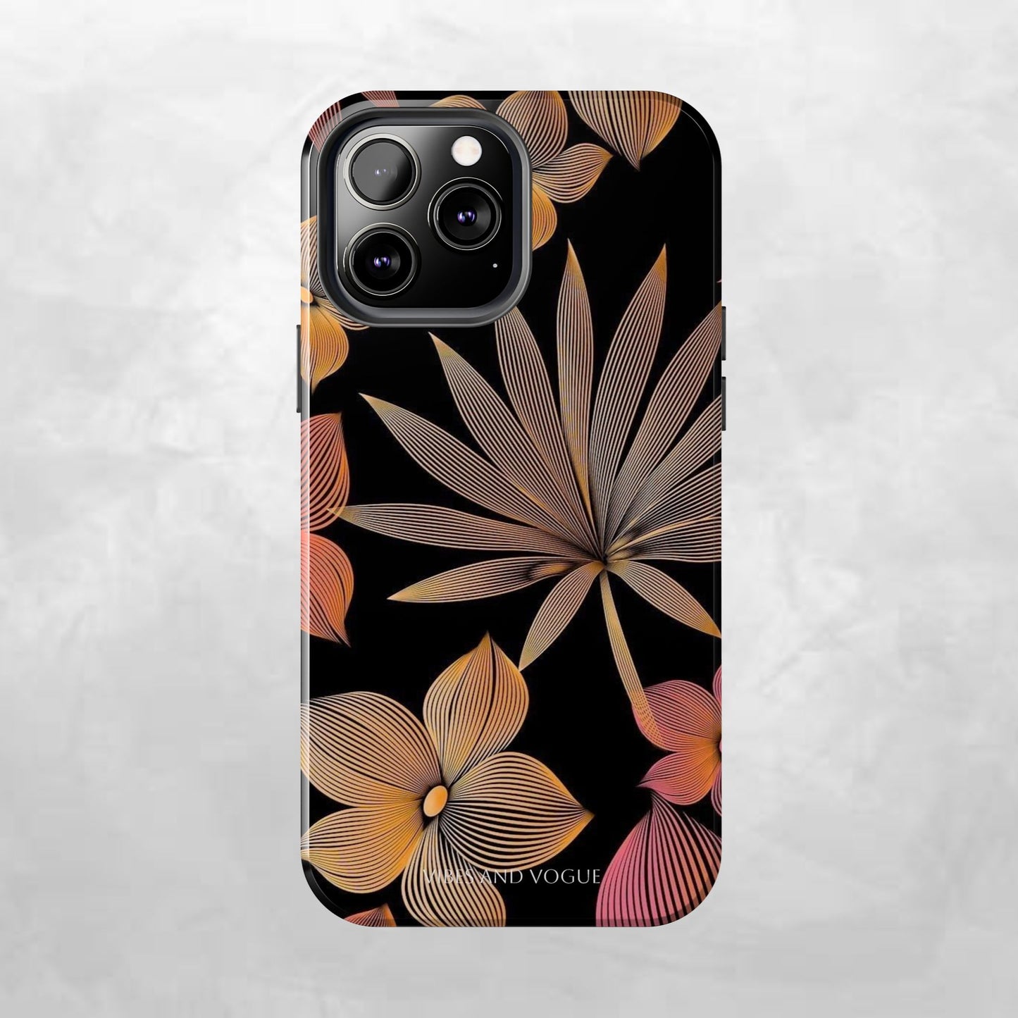 Tough Phone Case — Botanical Line Art Floral Design (Black & Copper)