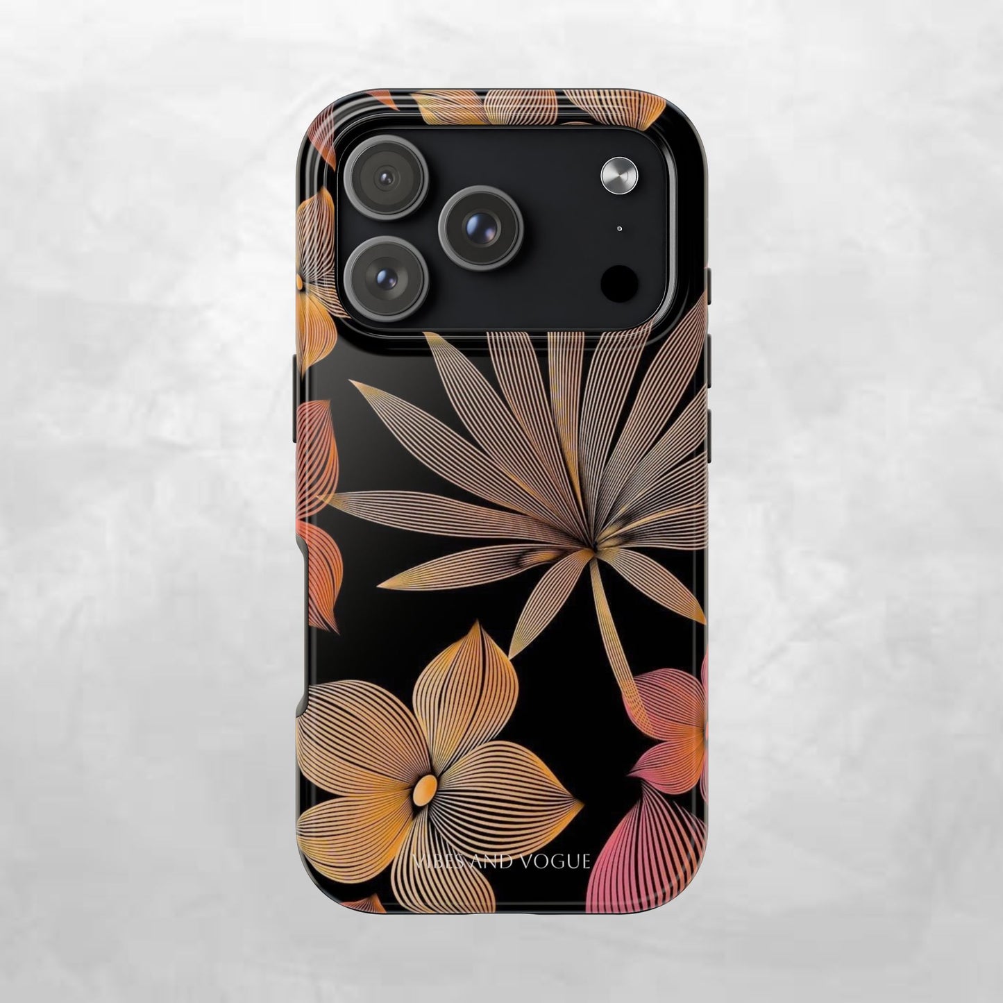Tough Phone Case — Botanical Line Art Floral Design (Black & Copper)