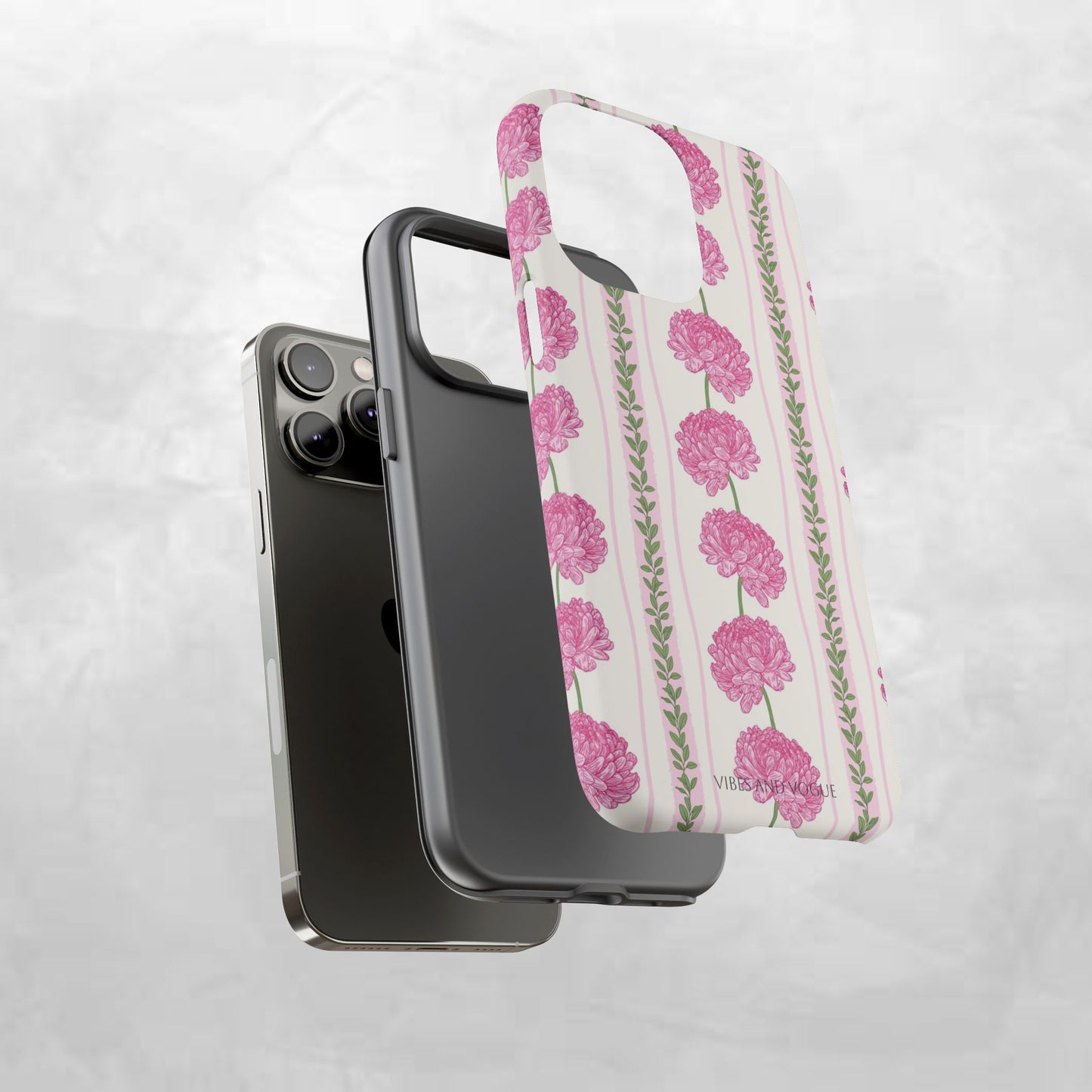 Floral Carnation Phone Case — Pink Vintage Stripe Tough Case