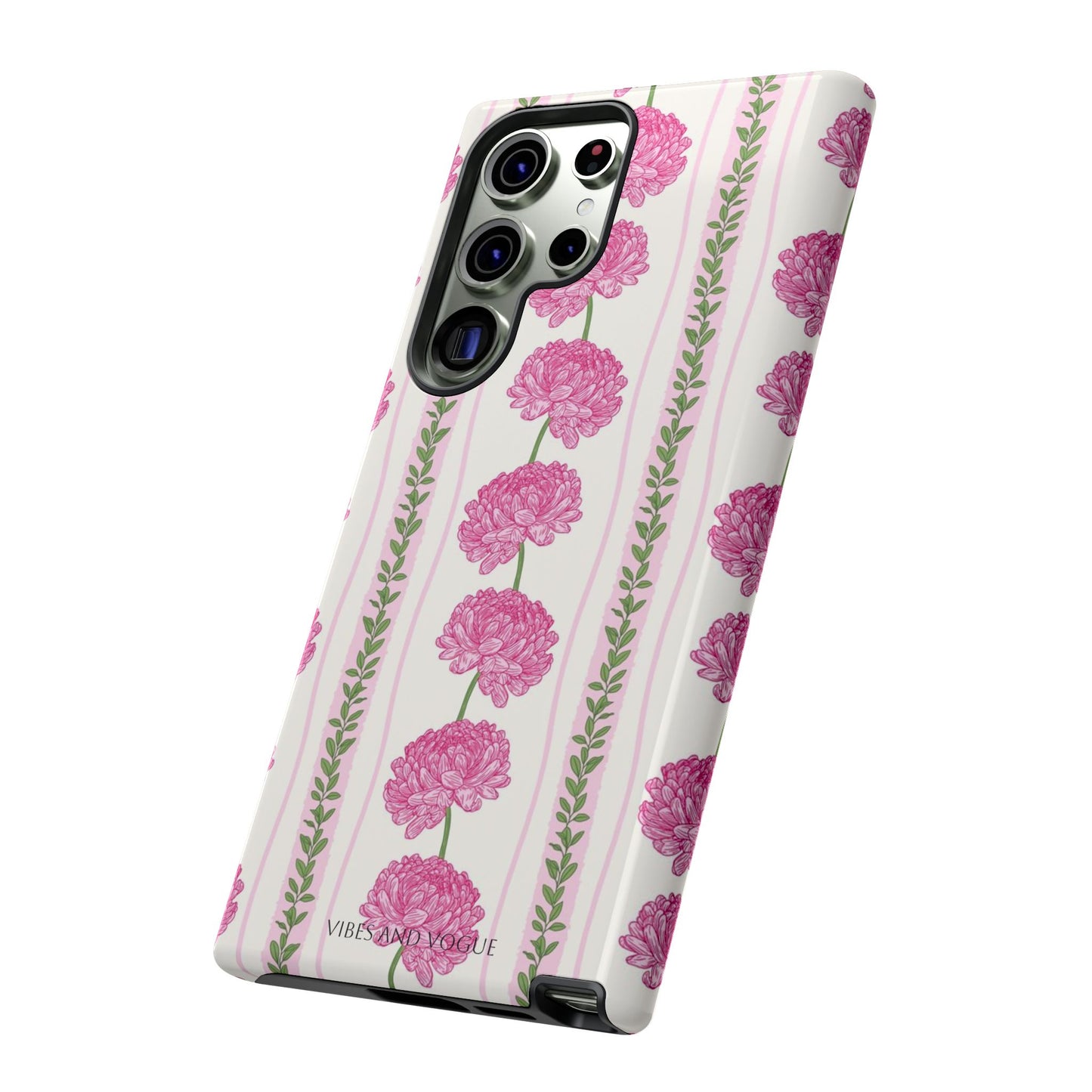Floral Carnation Phone Case — Pink Vintage Stripe Tough Case