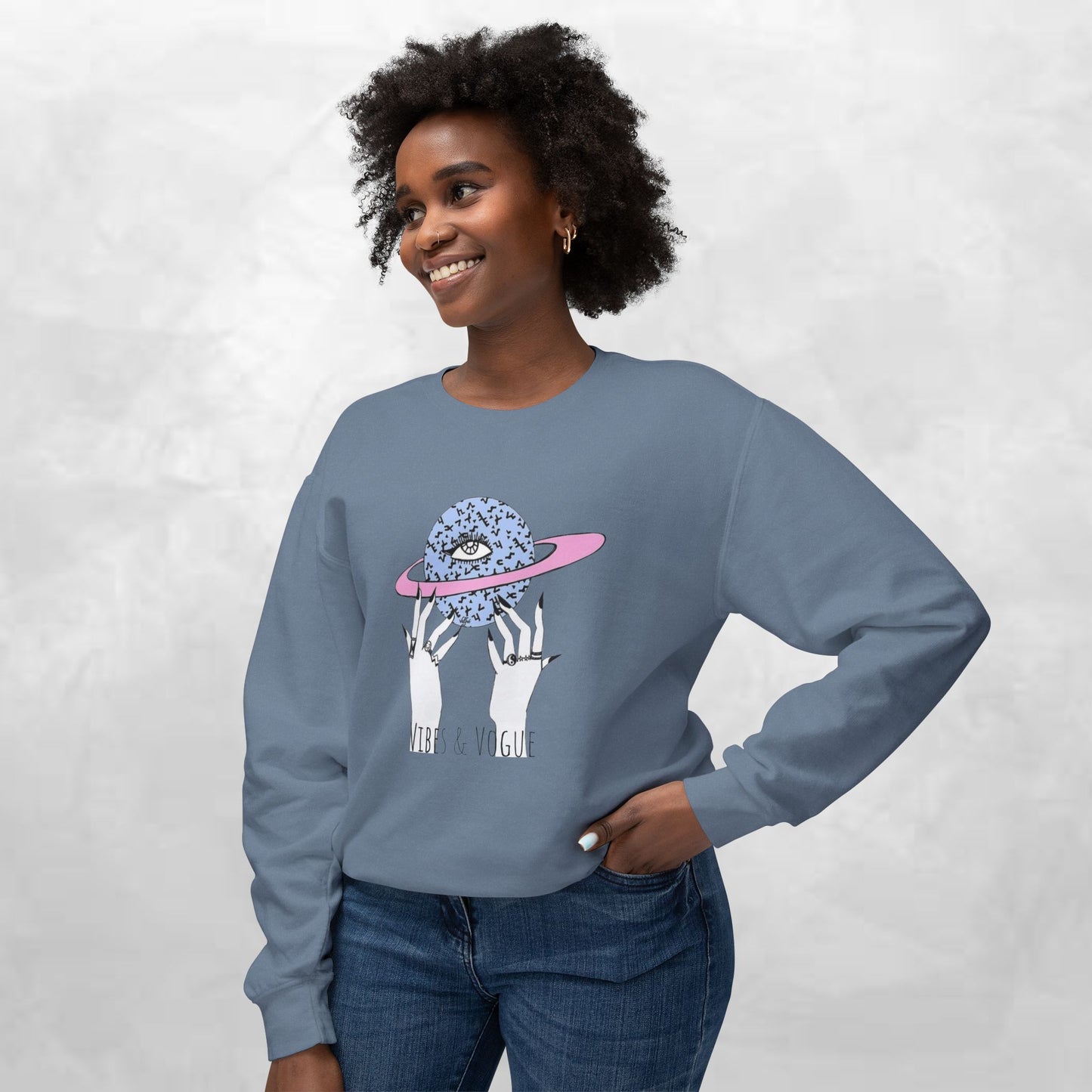 Cosmic Vibes Unisex Lightweight Crewneck Sweatshirt - Perfect for Casual Wear, Gift for Friends, Space Theme, Festivals, Everyday Comfort