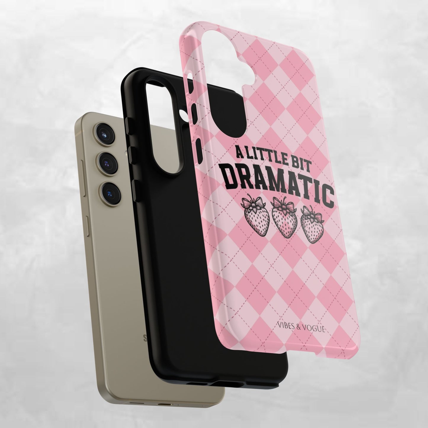 Dramatic Phone Case, Cute Phone Cover, Trendy Accessory, Gift for Her, Pink Strawberry Design