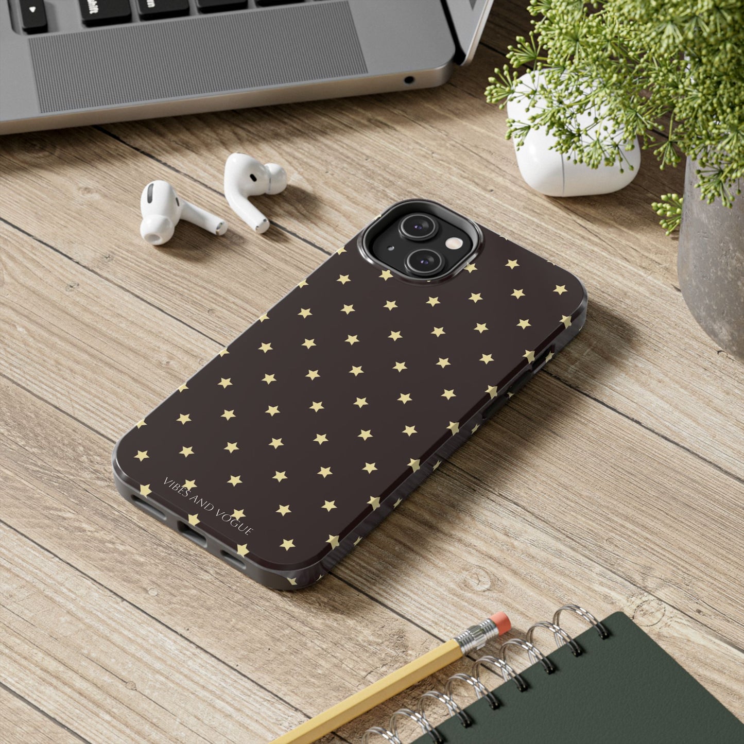 Star Pattern Tough Phone Case — Gold Stars on Chocolate Brown