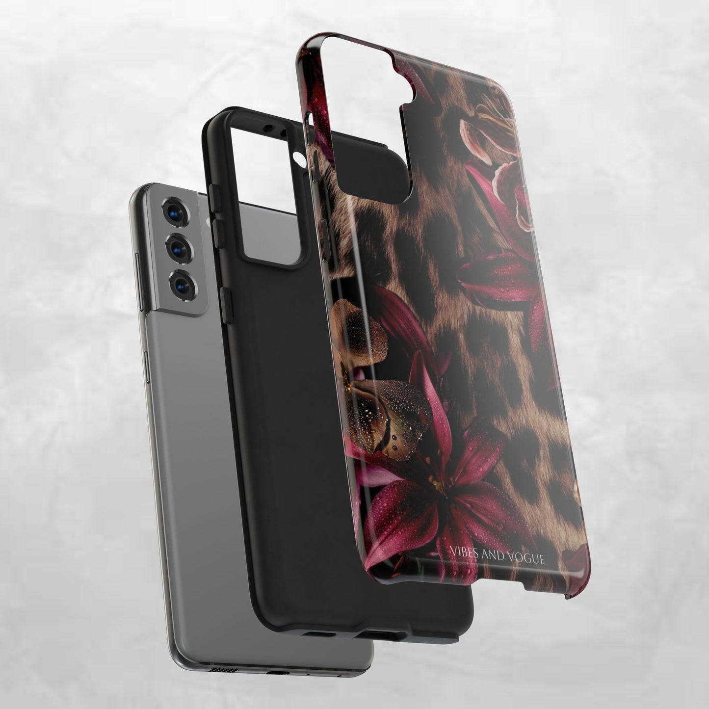 Leopard Bloom Tough Phone Case — Burgundy Floral Protective Cover