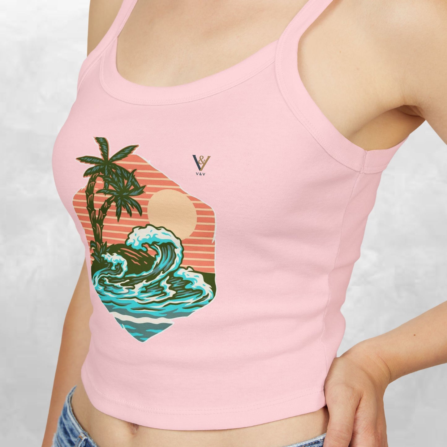 Tropical Waves Spaghetti Strap Tank Top - Beach Vibes Summer Apparel