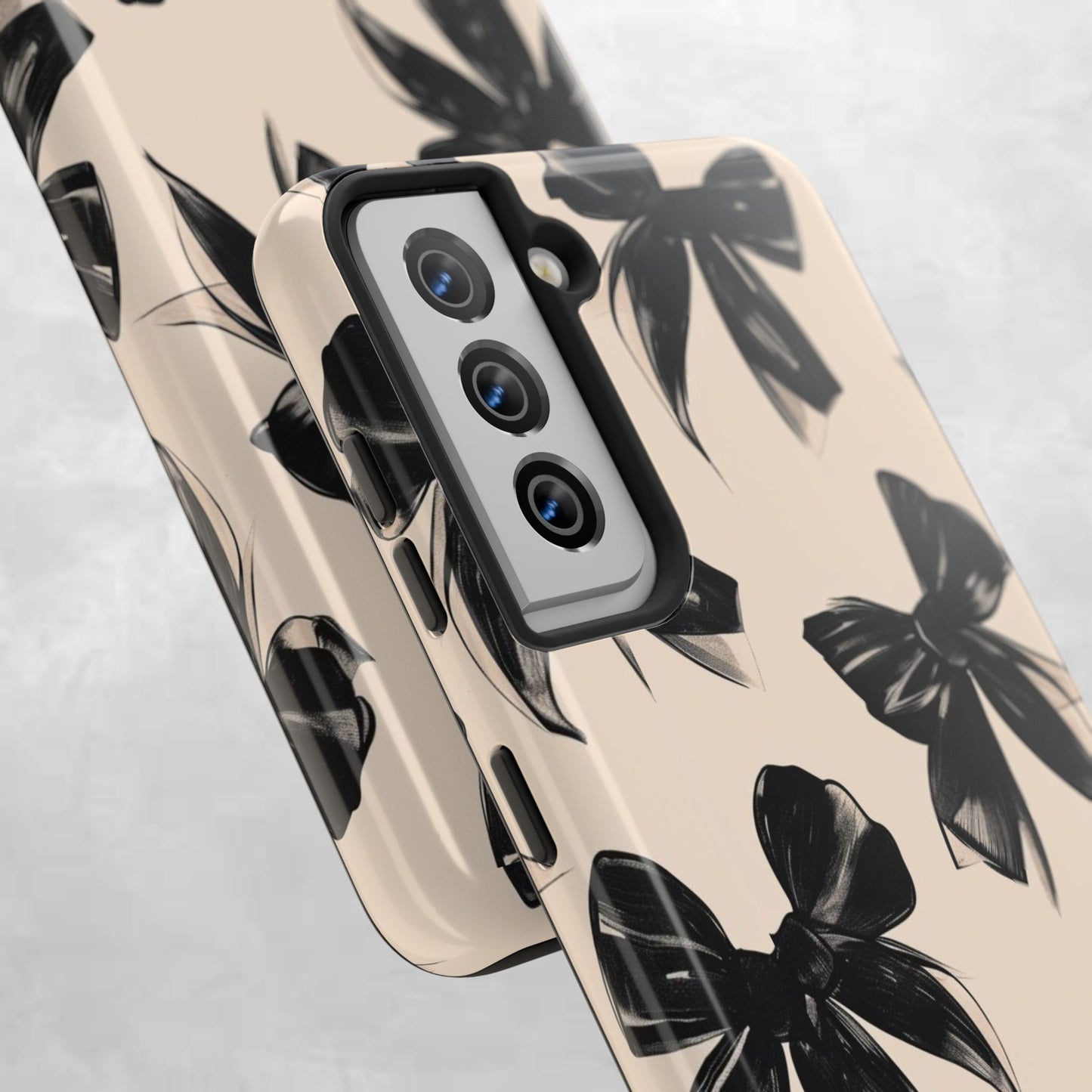 Tough Phone Case — Black Bow Pattern on Nude Background