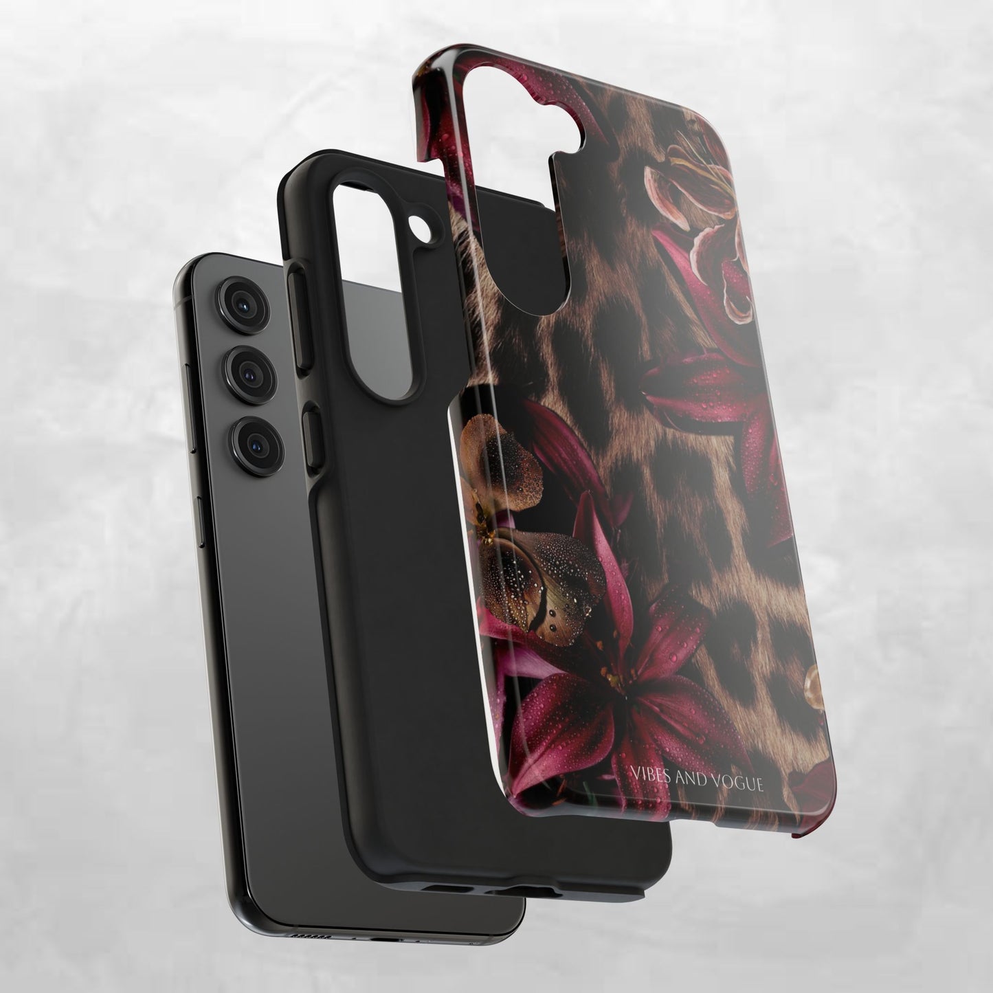Leopard Bloom Tough Phone Case — Burgundy Floral Protective Cover