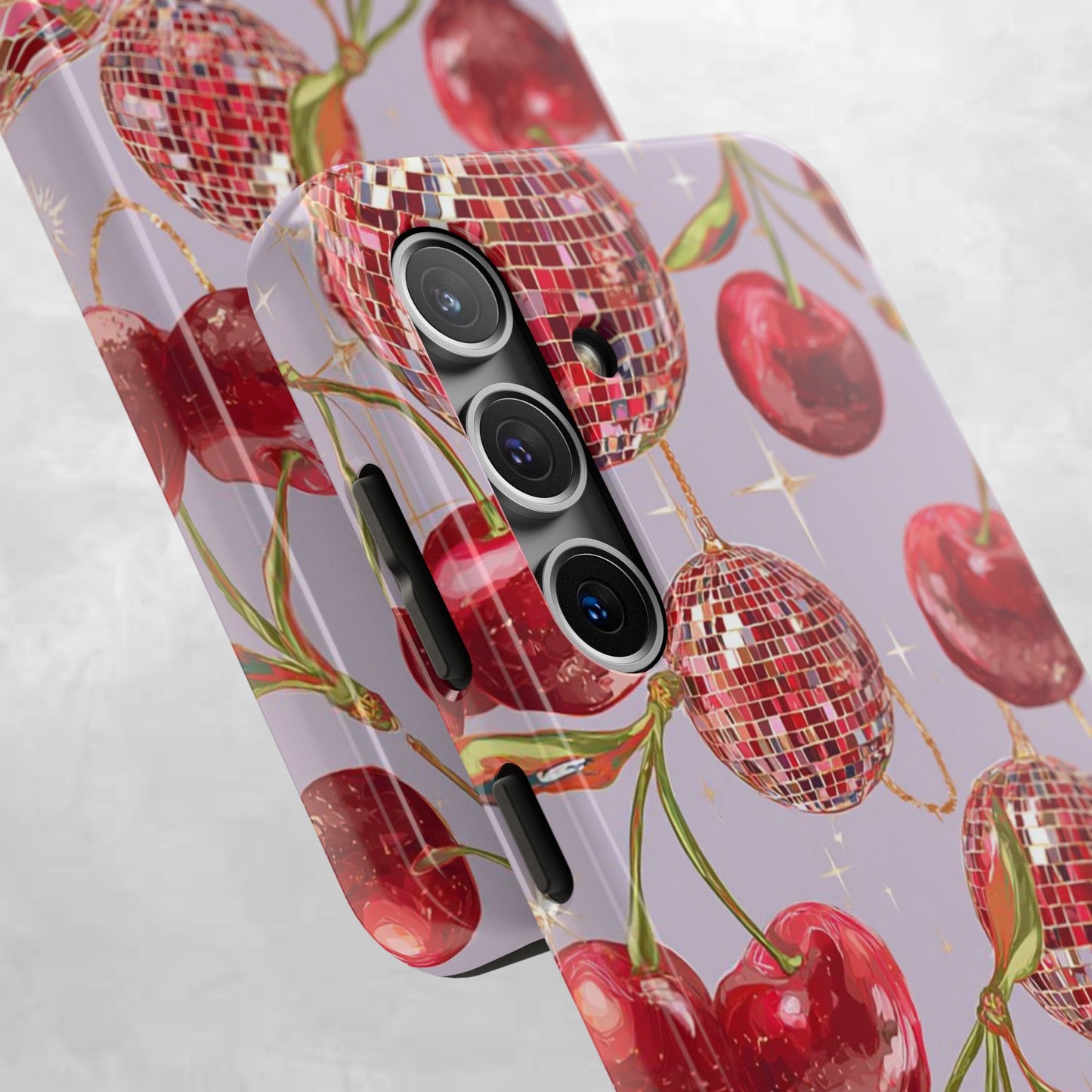 Disco Cherry Tough Phone Case — Retro Sparkle iPhone Protection