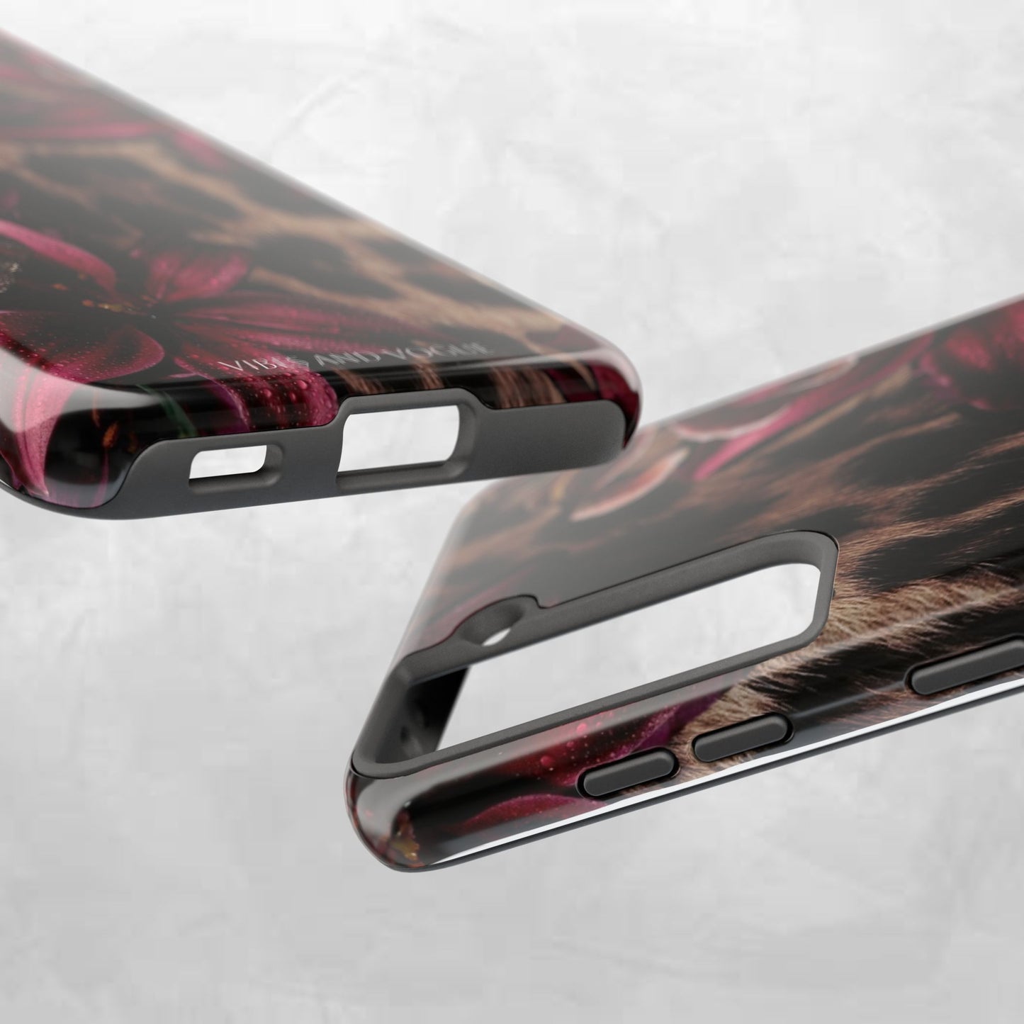 Leopard Bloom Tough Phone Case — Burgundy Floral Protective Cover