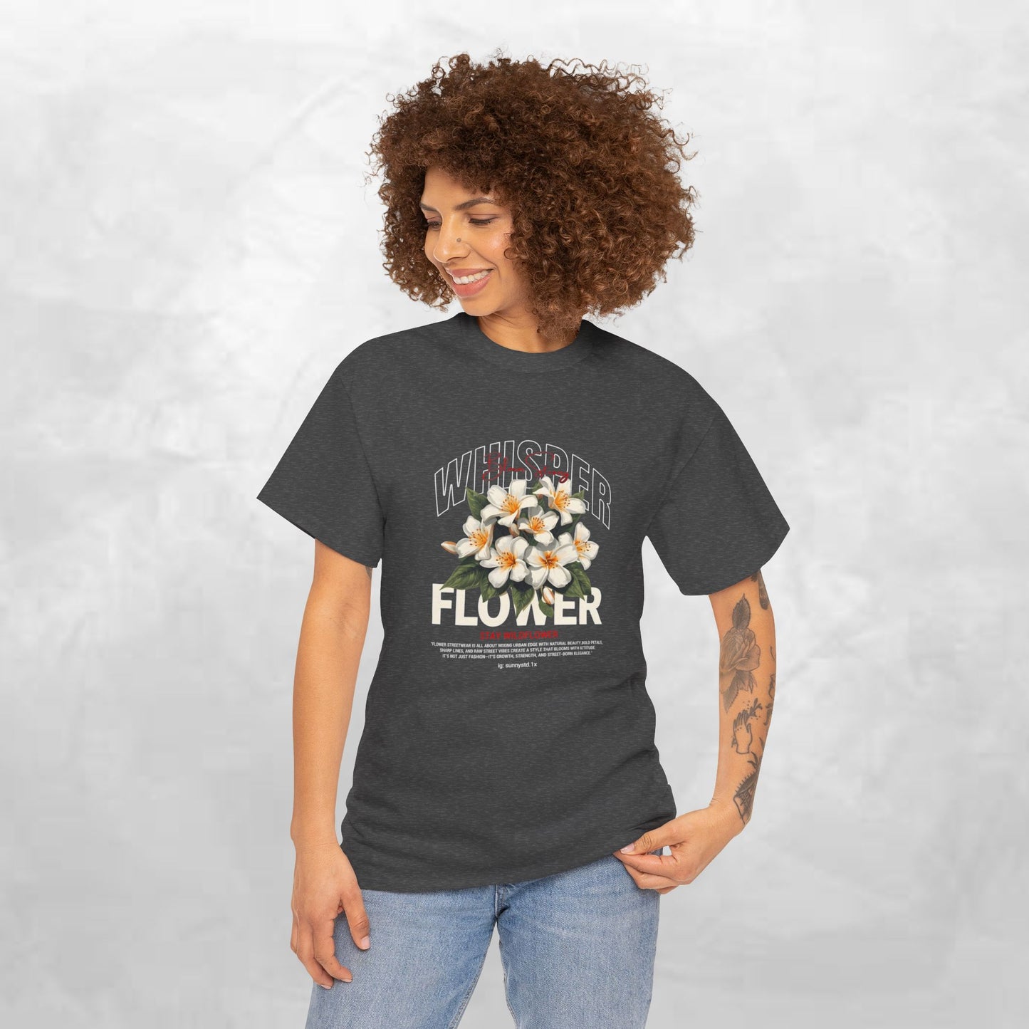 Floral "Whisper Flower" Graphic Tee — Vintage Plumeria Blossom Shirt