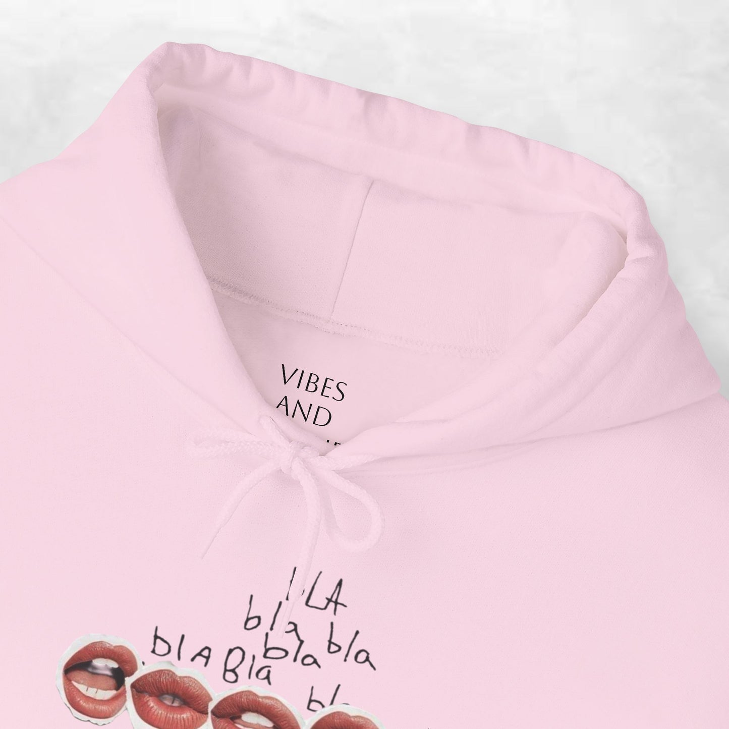 Graphic Hoodie — 'BLA BLA' Lip Print Pullover