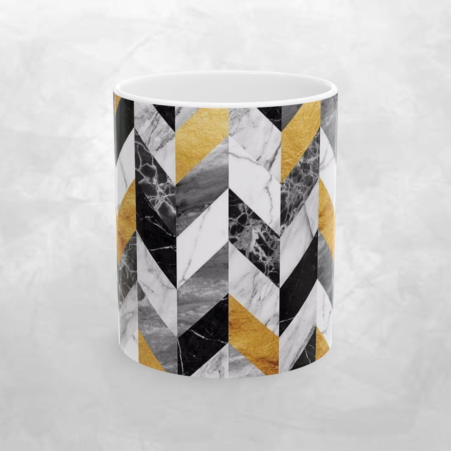 Luxurious Chevron Ceramic Mug - Marble & Gold Design (11oz, 15oz)