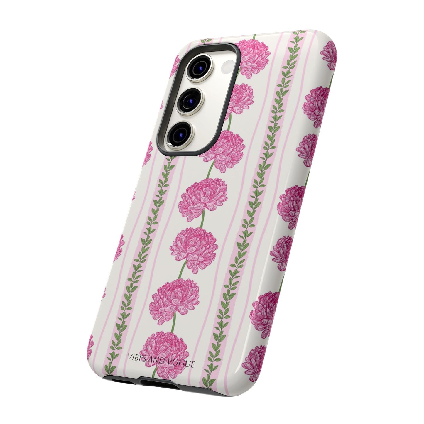Floral Carnation Phone Case — Pink Vintage Stripe Tough Case