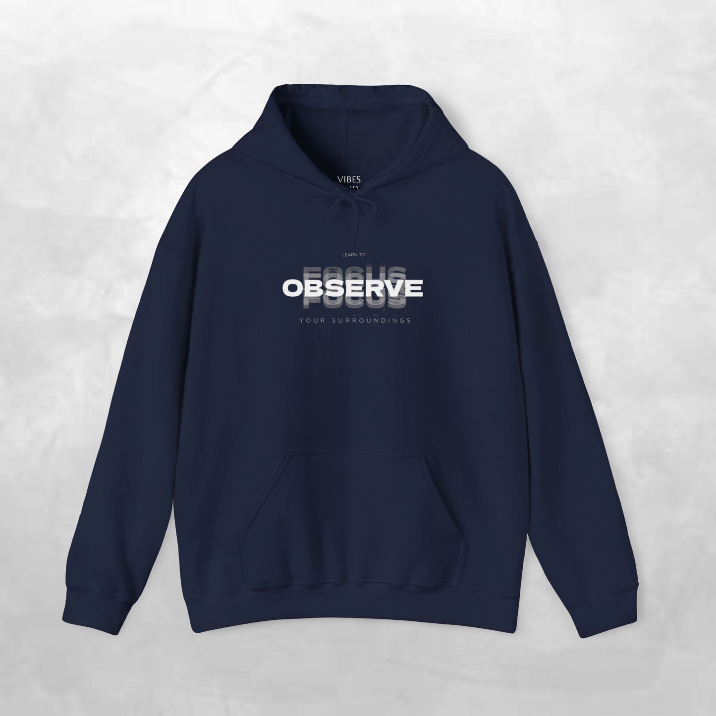 Observe Hoodie — Minimalist Glitch Text Black Pullover