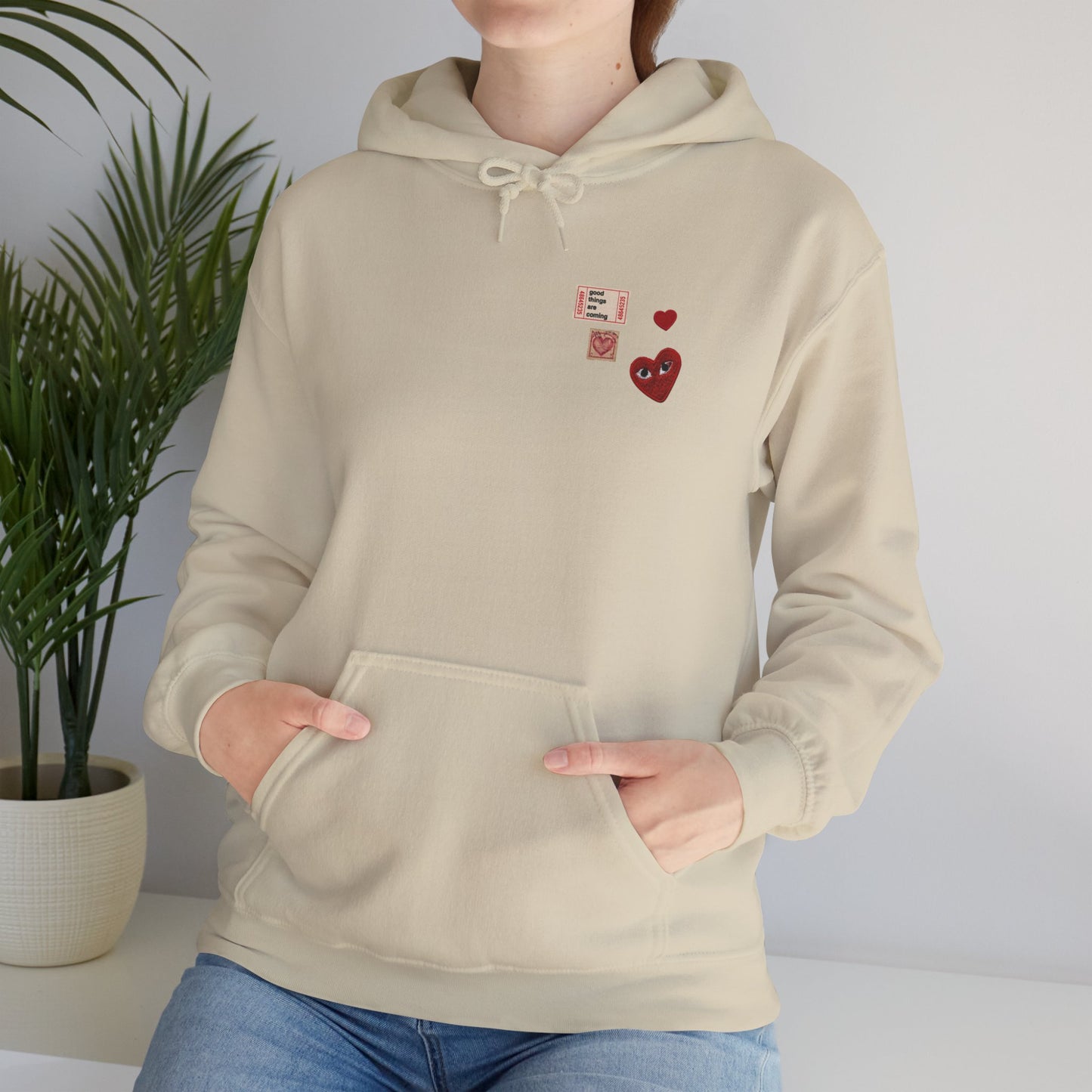 Hoodie — Tiny Vintage Valentine Hearts Chest Print