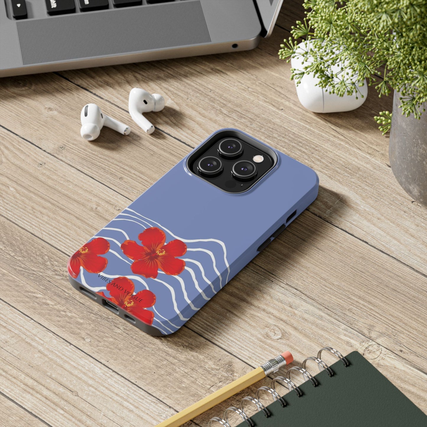 Tough Phone Case — Red Hibiscus Waves (Durable Protective Phone Cover)