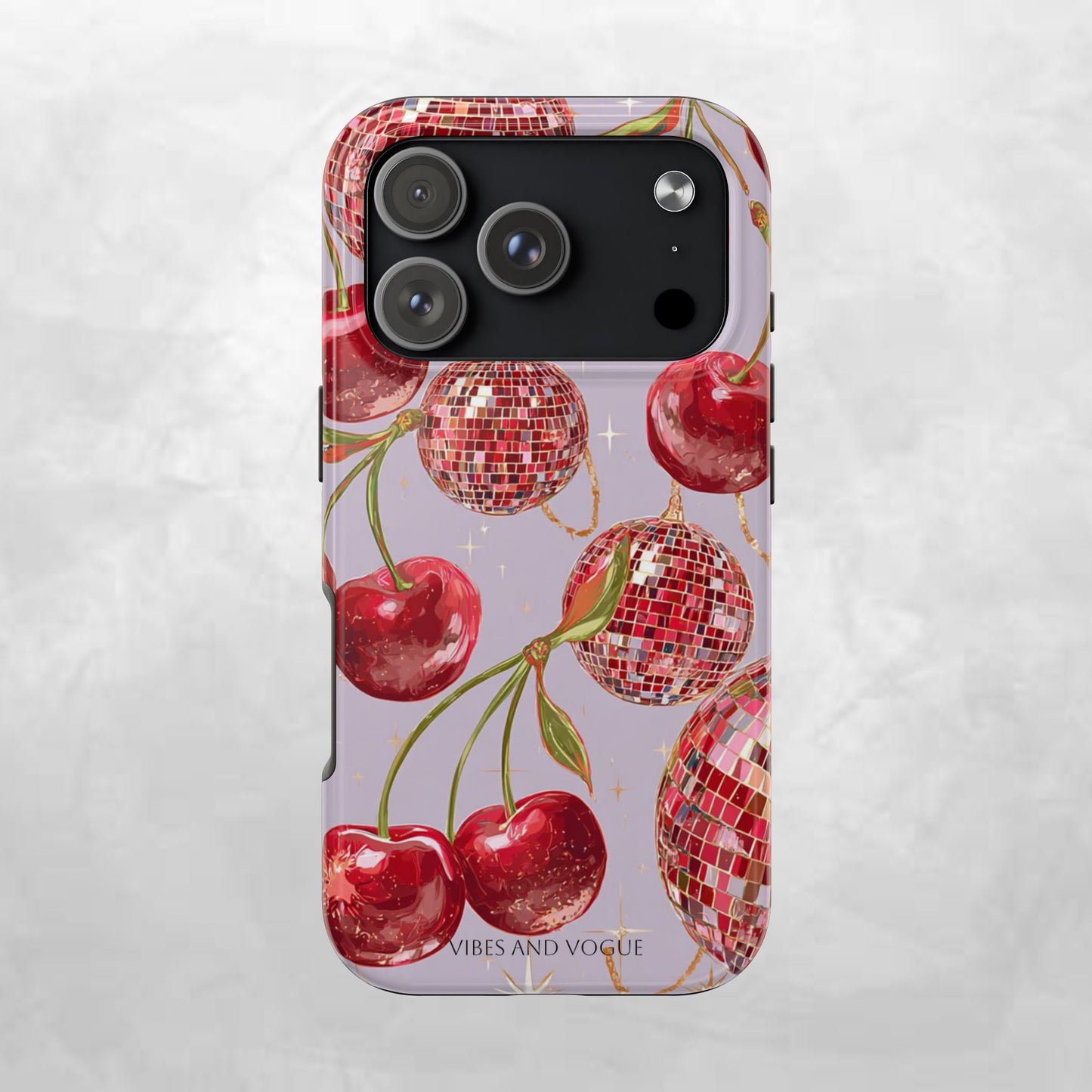 Disco Cherry Tough Phone Case — Retro Sparkle iPhone Protection
