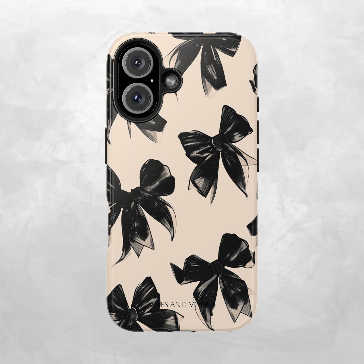 Tough Phone Case — Black Bow Pattern on Nude Background
