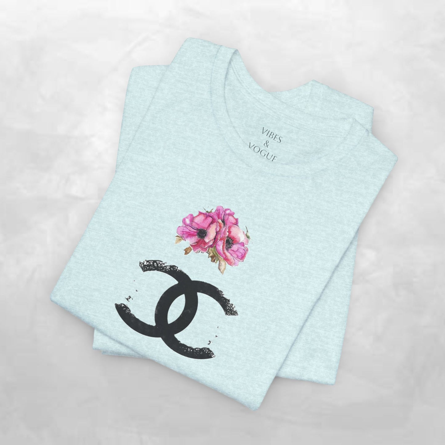 Chic Floral Logo Tee | Stylish Unisex Jersey Short Sleeve T-Shirt, Fashion Tee, Luxury Aesthetic, Gift for Her, Casual Wear, Trendy Apparel