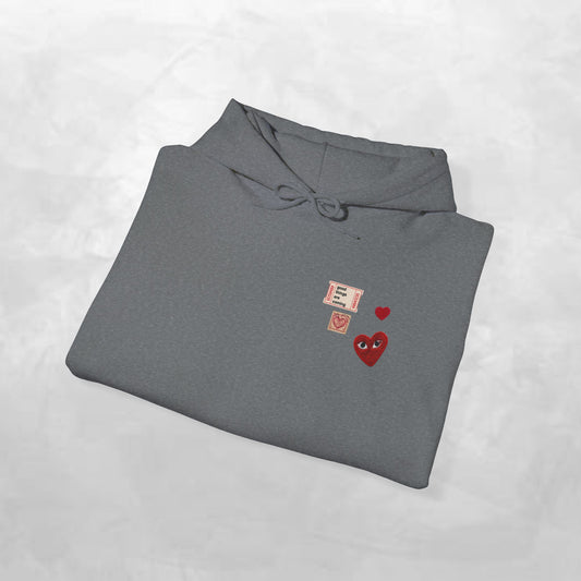 Hoodie — Tiny Vintage Valentine Hearts Chest Print