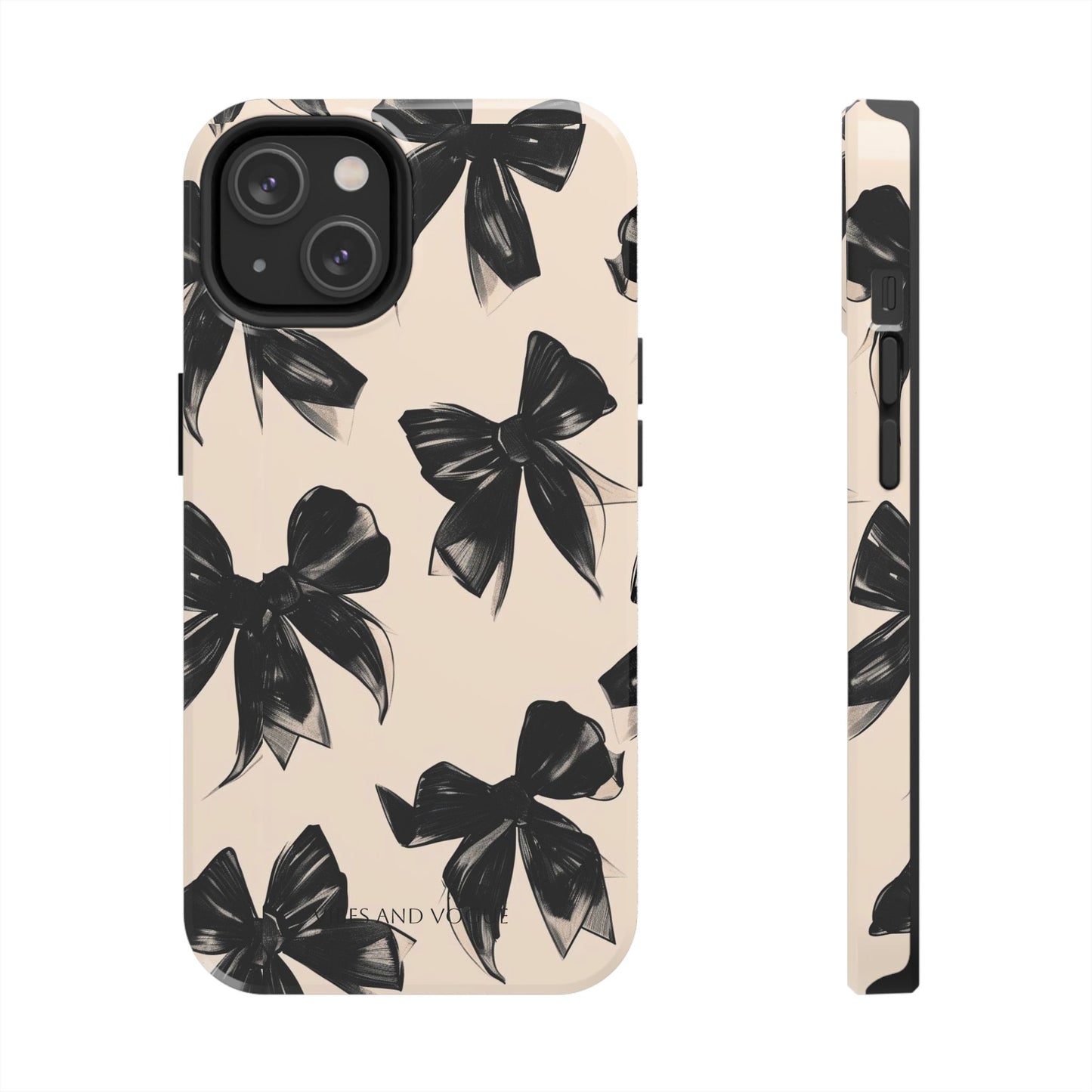 Tough Phone Case — Black Bow Pattern on Nude Background