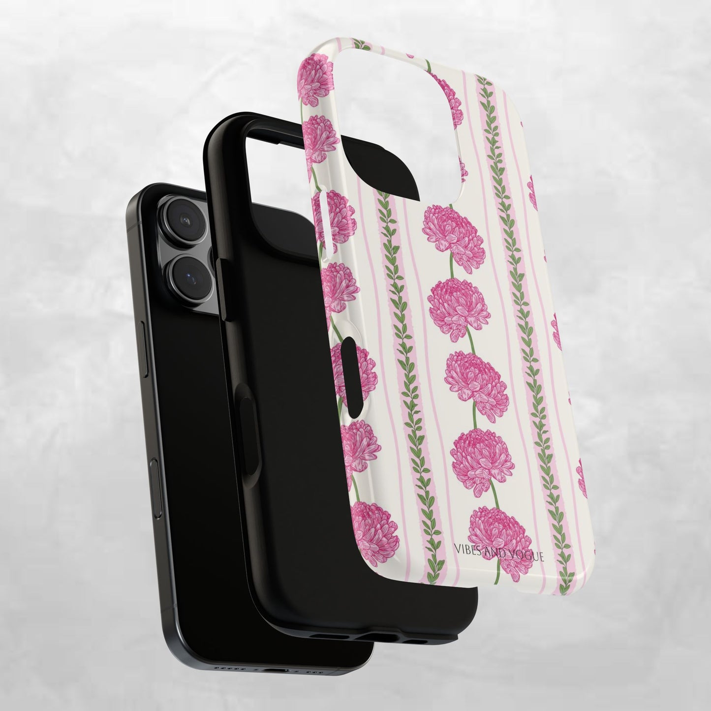 Floral Carnation Phone Case — Pink Vintage Stripe Tough Case