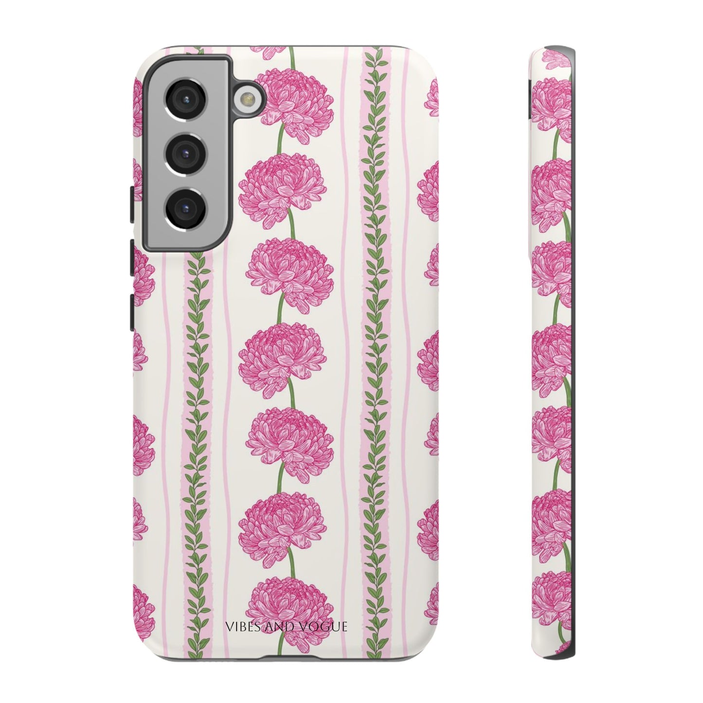 Floral Carnation Phone Case — Pink Vintage Stripe Tough Case