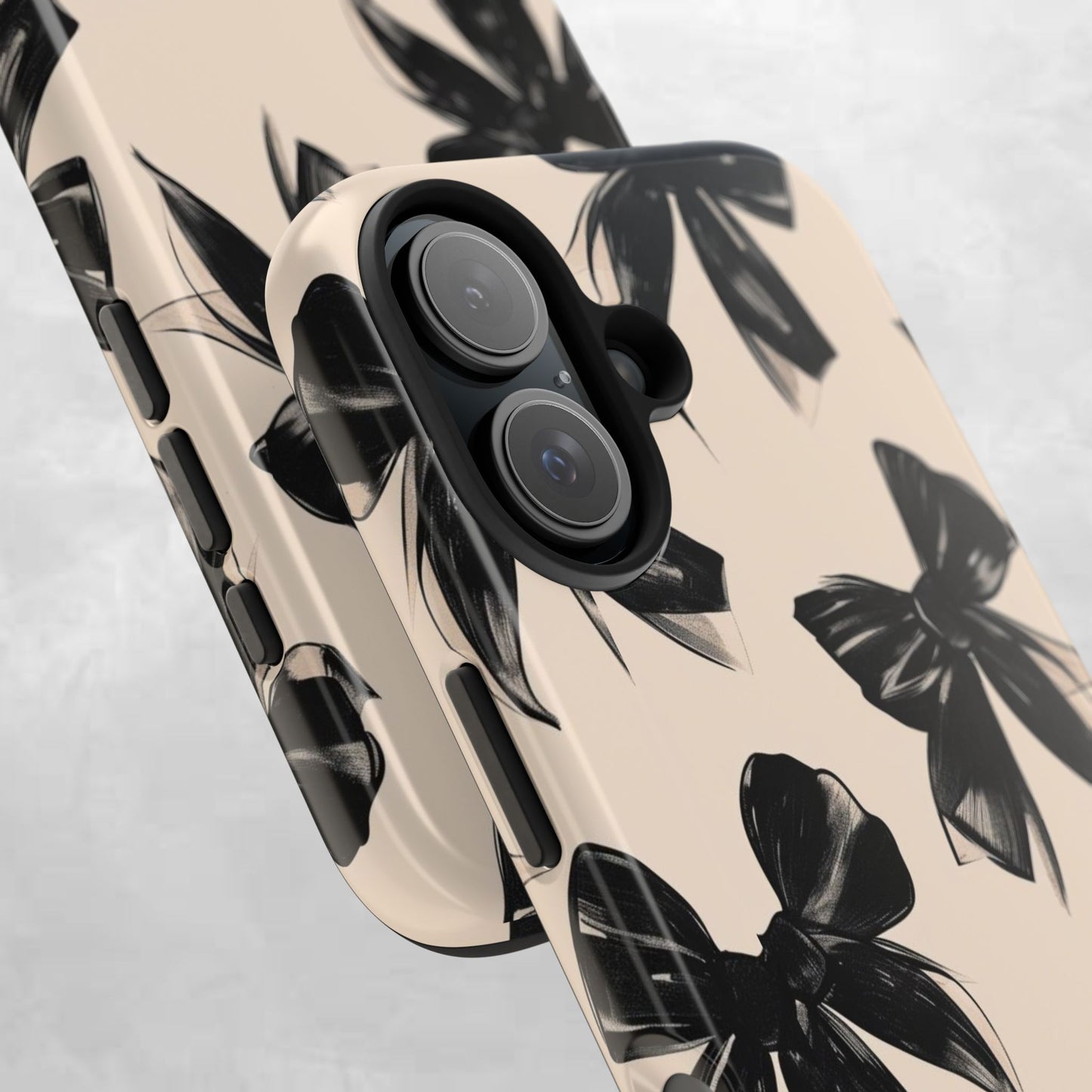 Tough Phone Case — Black Bow Pattern on Nude Background