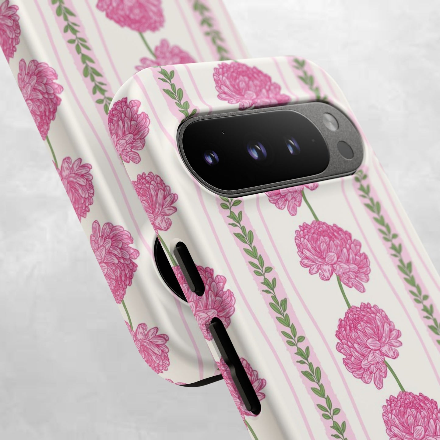 Floral Carnation Phone Case — Pink Vintage Stripe Tough Case